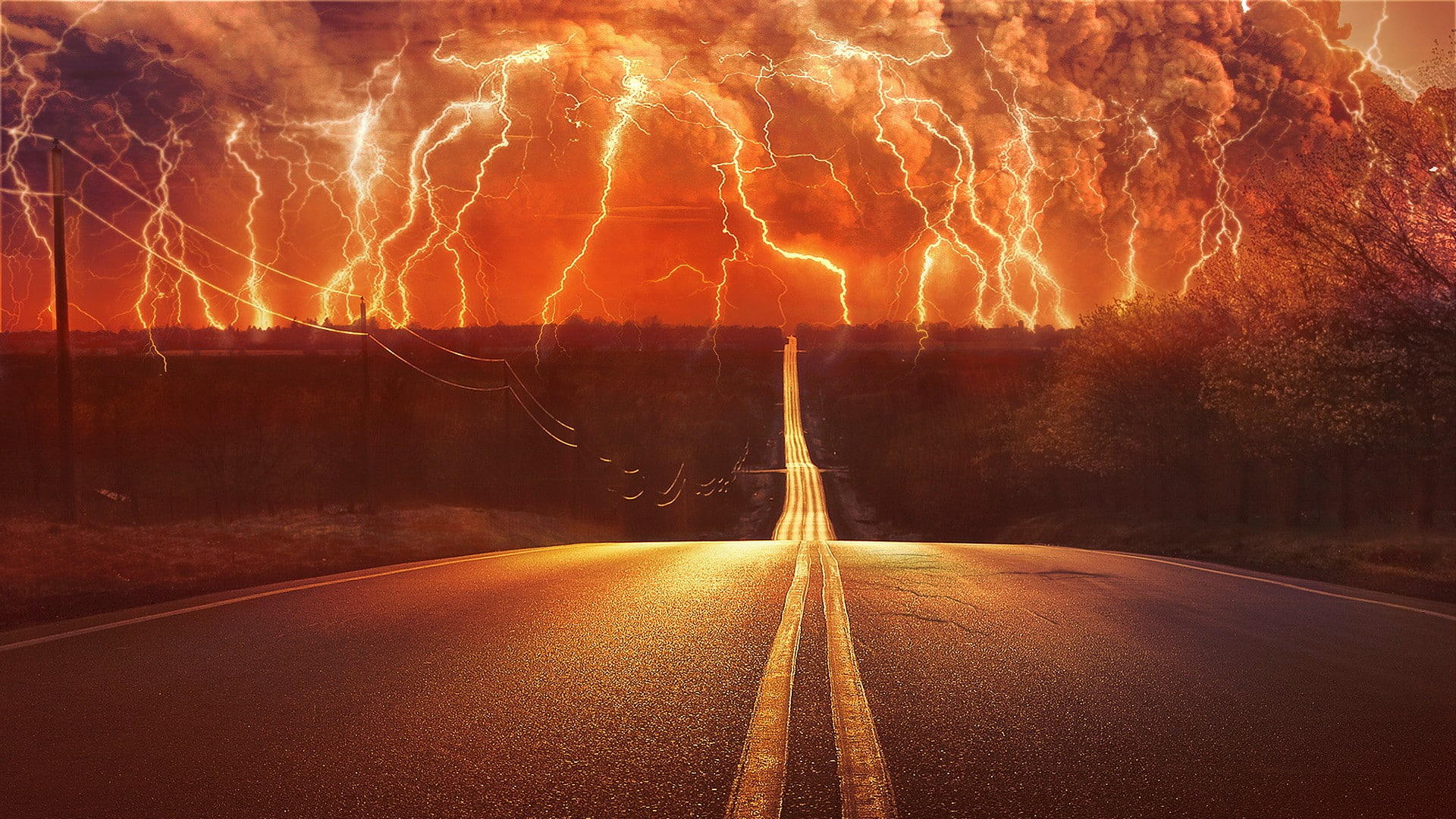 Free download | HD wallpaper: digital art, Lightning, road, storm ...