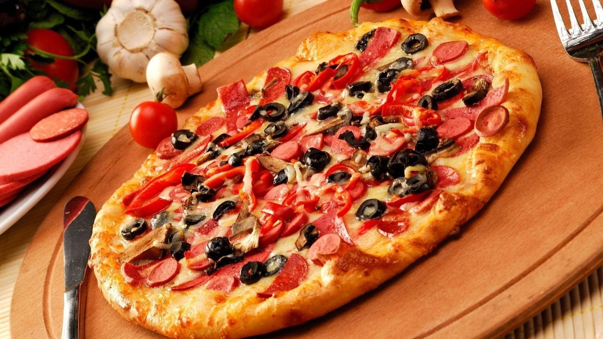 Pizza, Batch, Knife, Fork, food and drink, vegetable, italian food