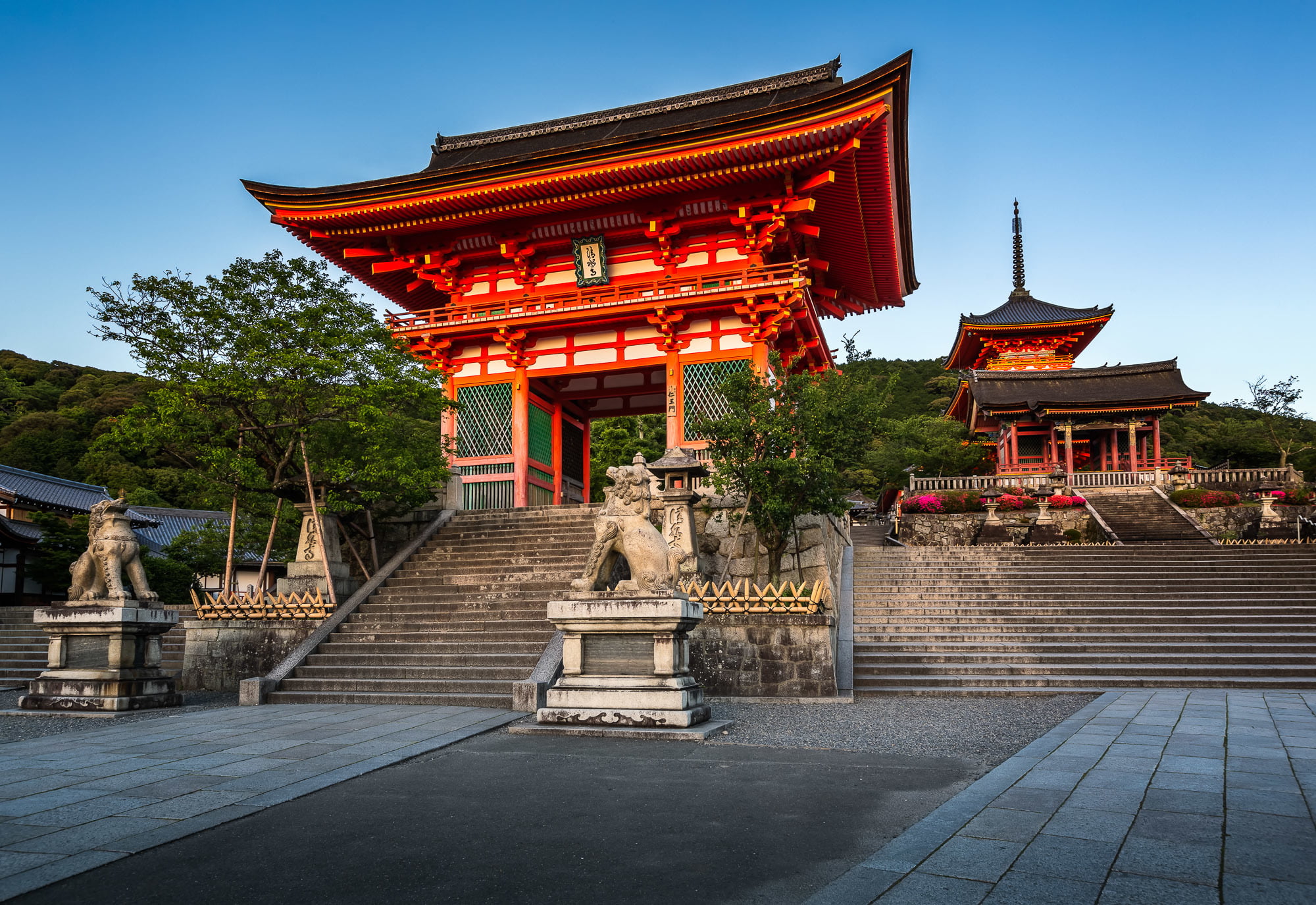 orange concrete temple, gate, Japan, Kyoto, Kiyomizu-dera Temple