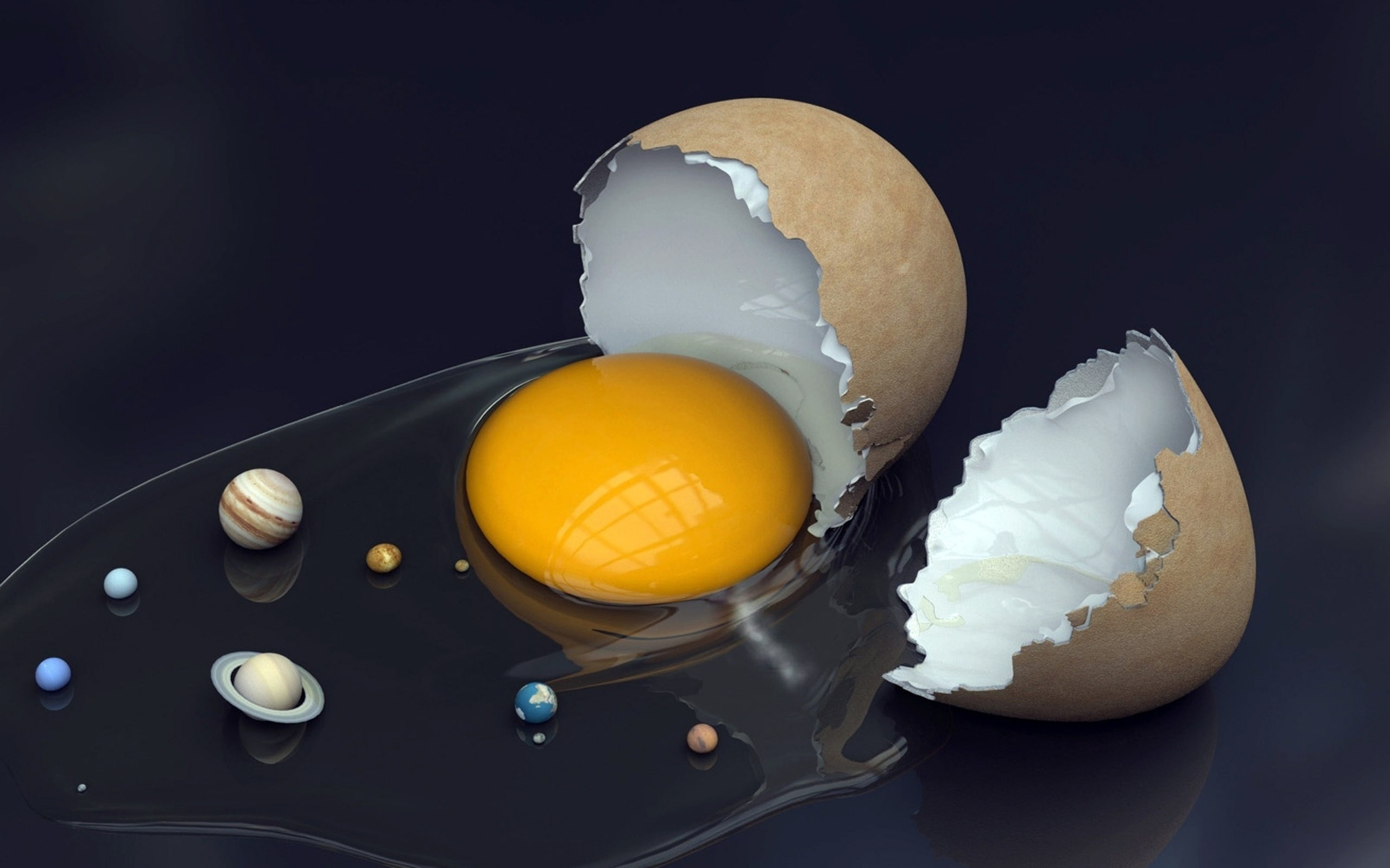 eggshell, yelk, planet, Solar System, digital art, photo manipulation