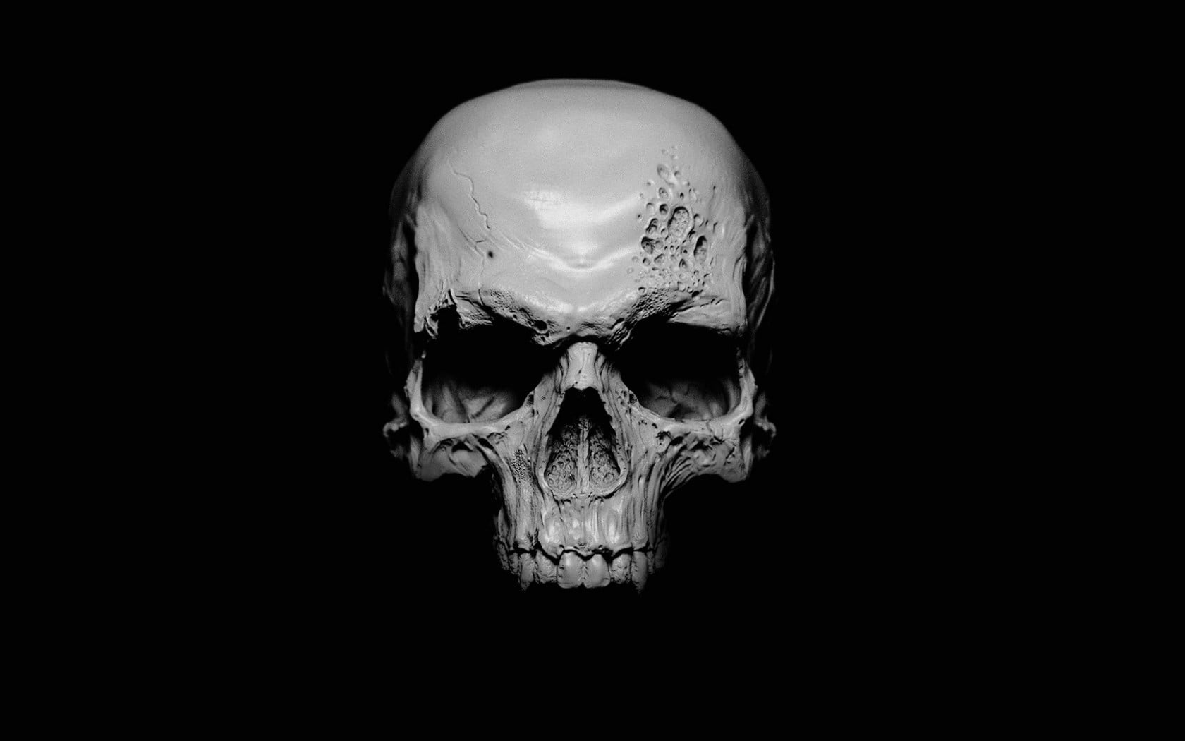 white skull illustration, white human skull, black, black background