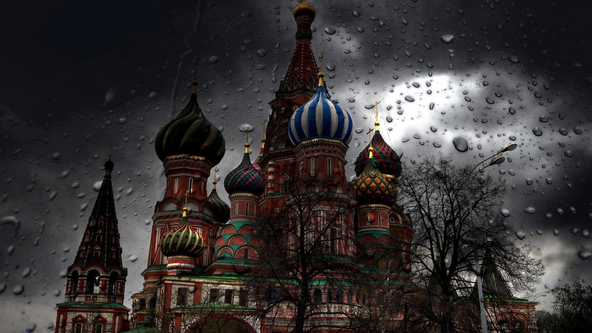 Saint Basil's Cathedral, Russia, Moscow, rain, water drops, church
