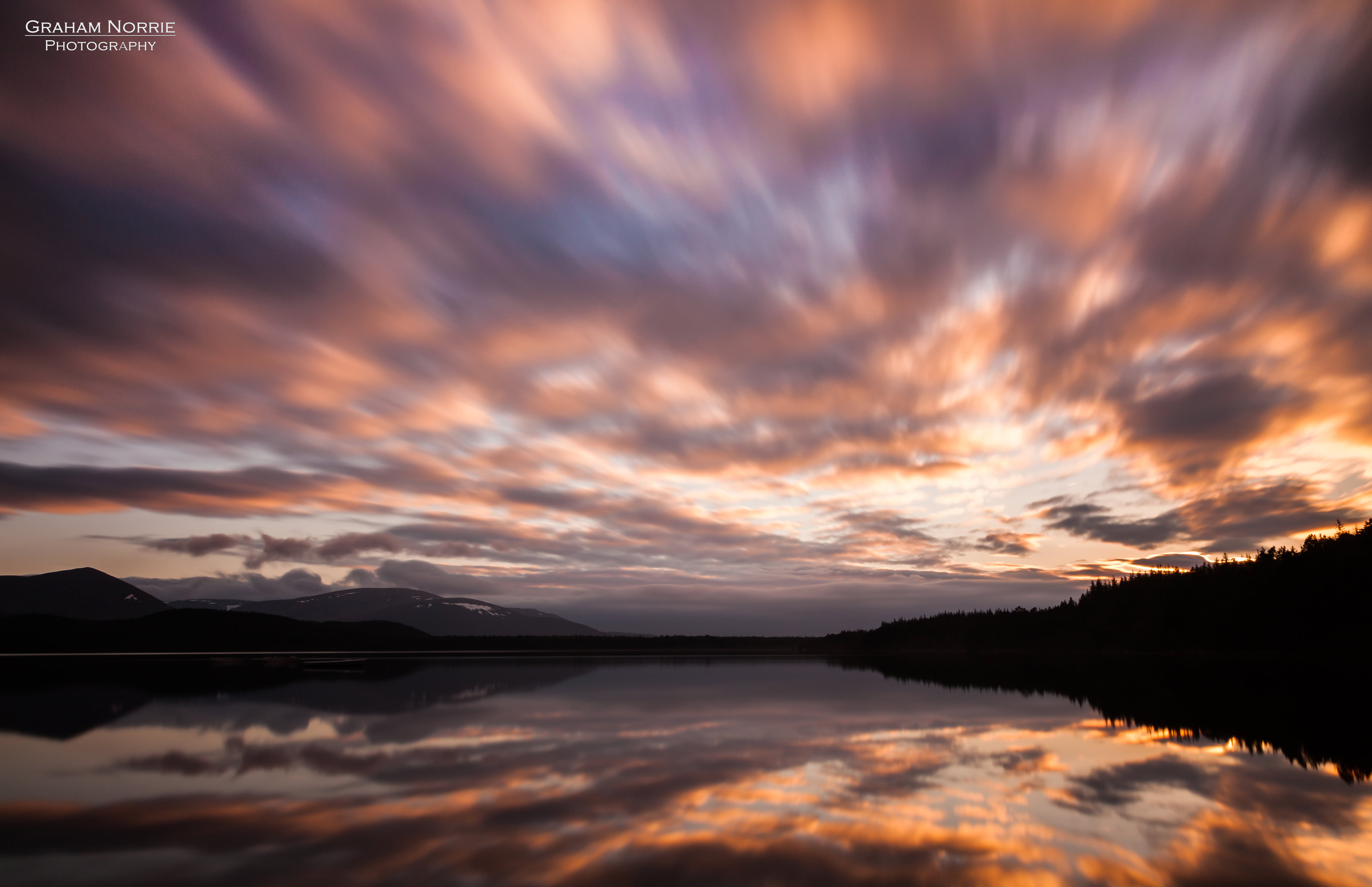 time lapse photograph of lake and clouds, Sunset, Loch, sunrise