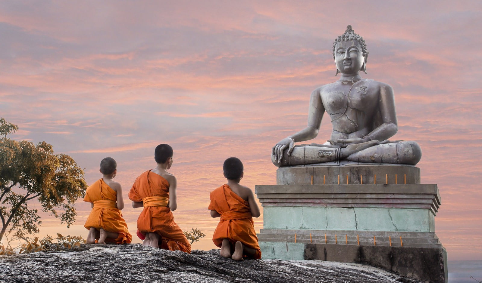 monks, Thailand, sitting, religion, spirituality, sky, sculpture