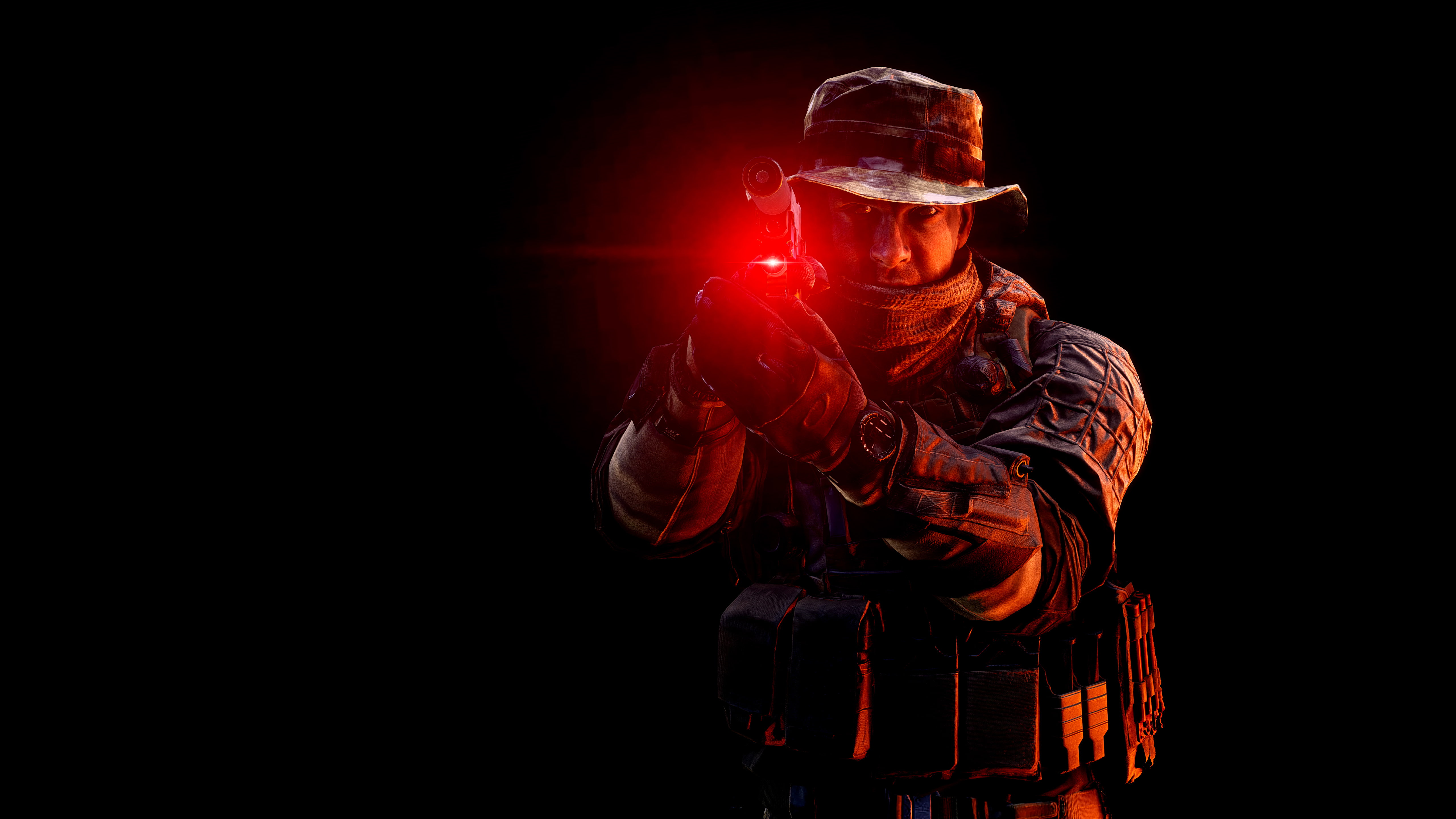 soldier holding laser pointer sign pistol, Battlefield 4, Red dot sight