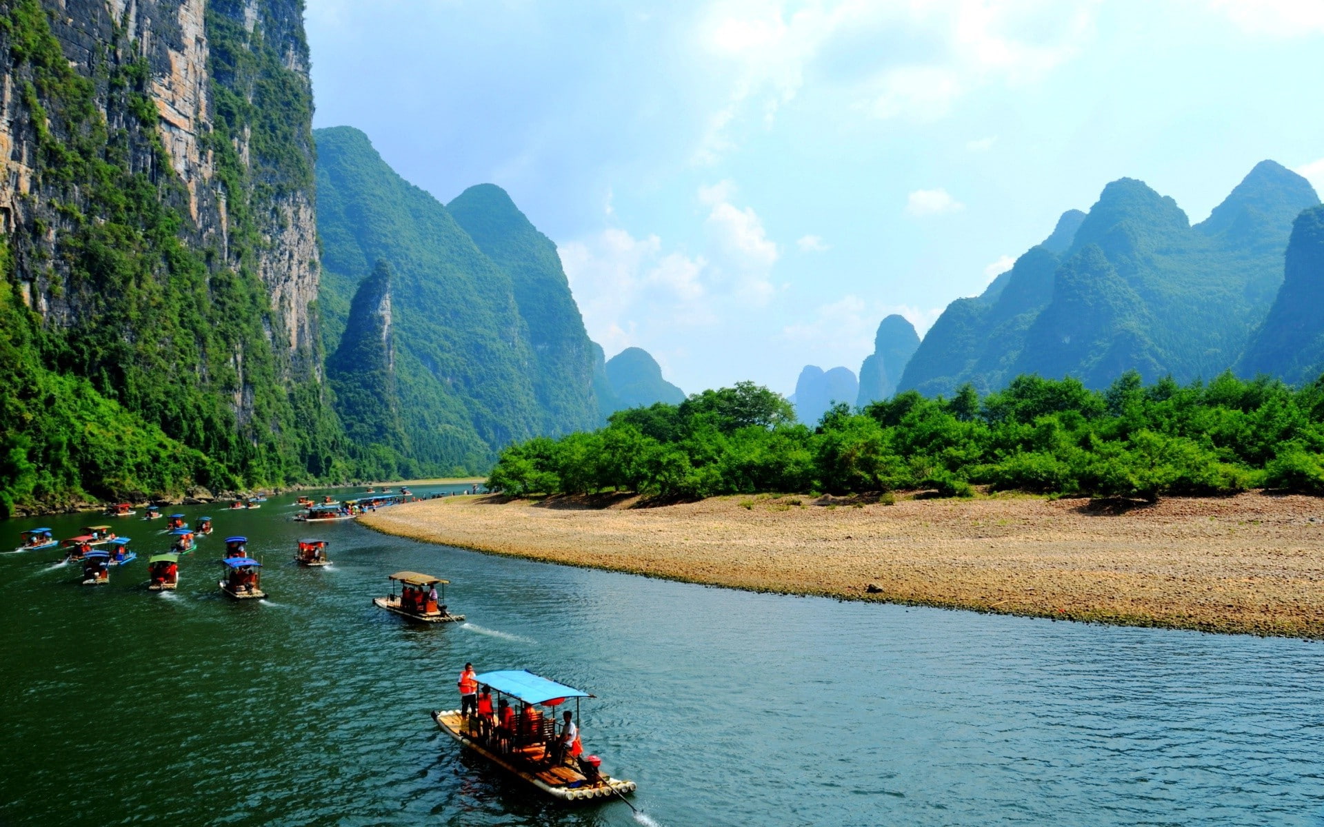 nature landscape li river china river, water, mountain, nautical vessel