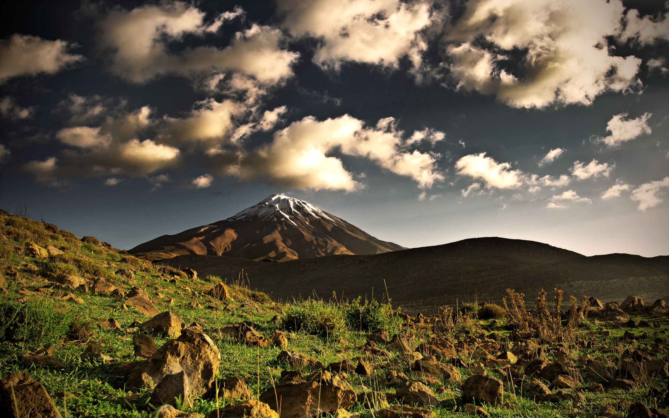 Damavand Clouds Mountain Landscape Rocks Stones HD, nature