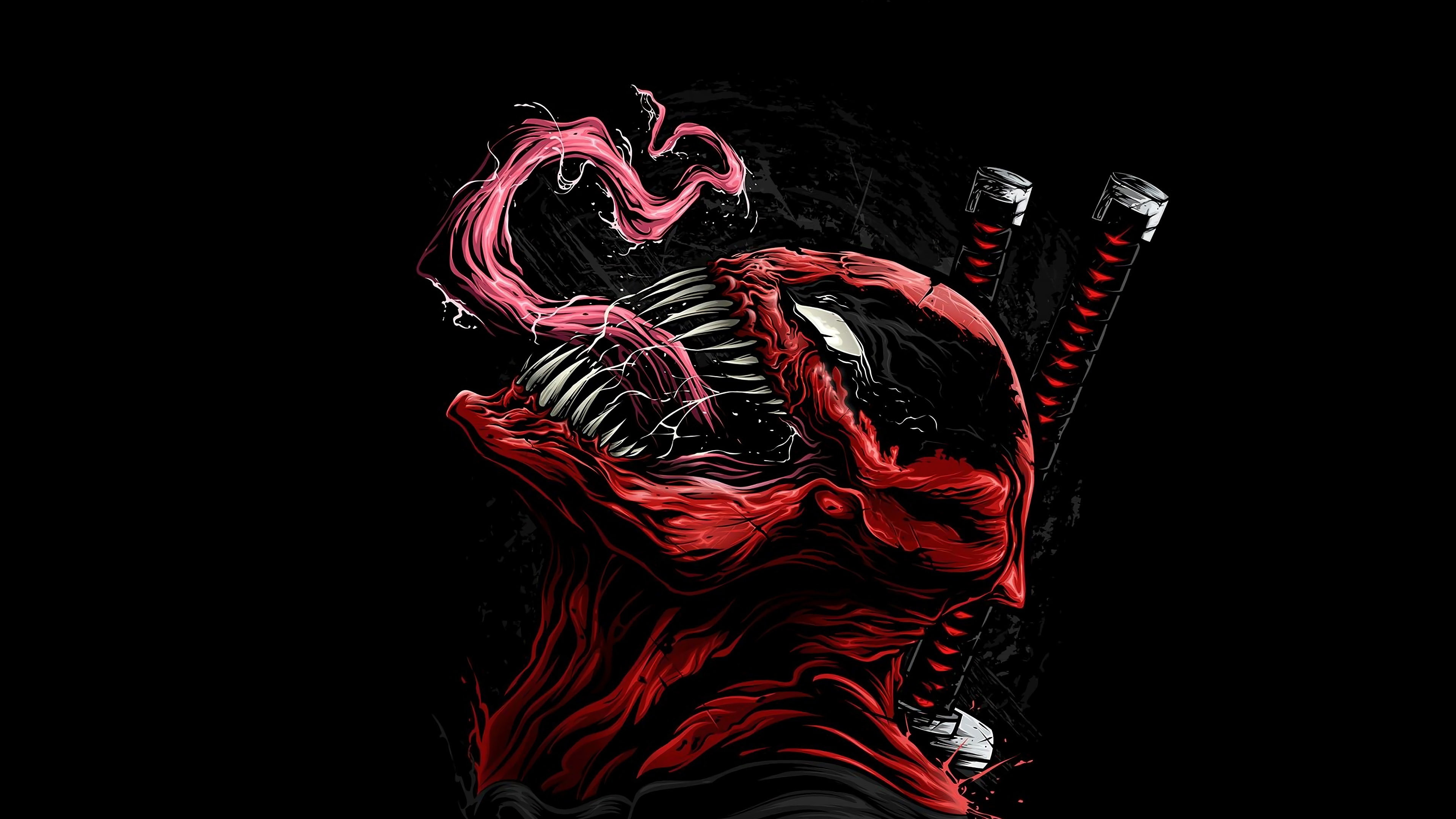 Venom, artwork, Deadpool, black background, red, studio shot