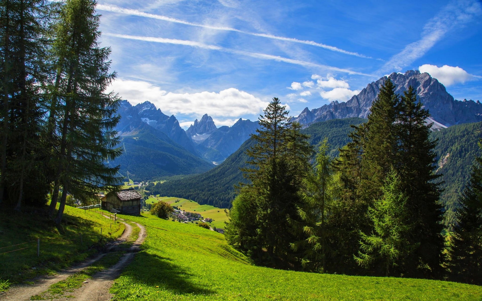 green grass, nature, landscape, mountains, Alps, valley, path
