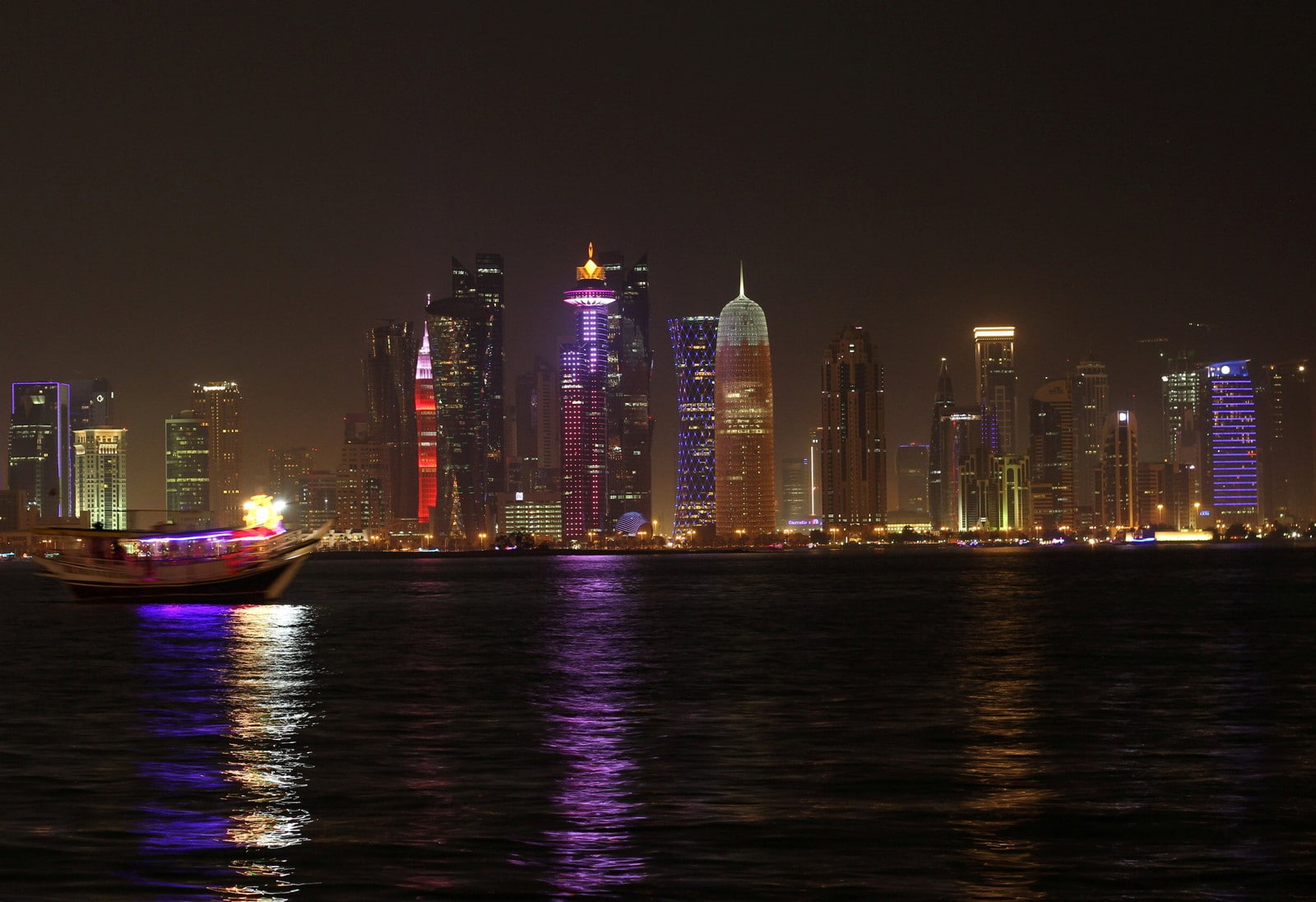 doha, qatar, architecture, night, illuminated, building exterior