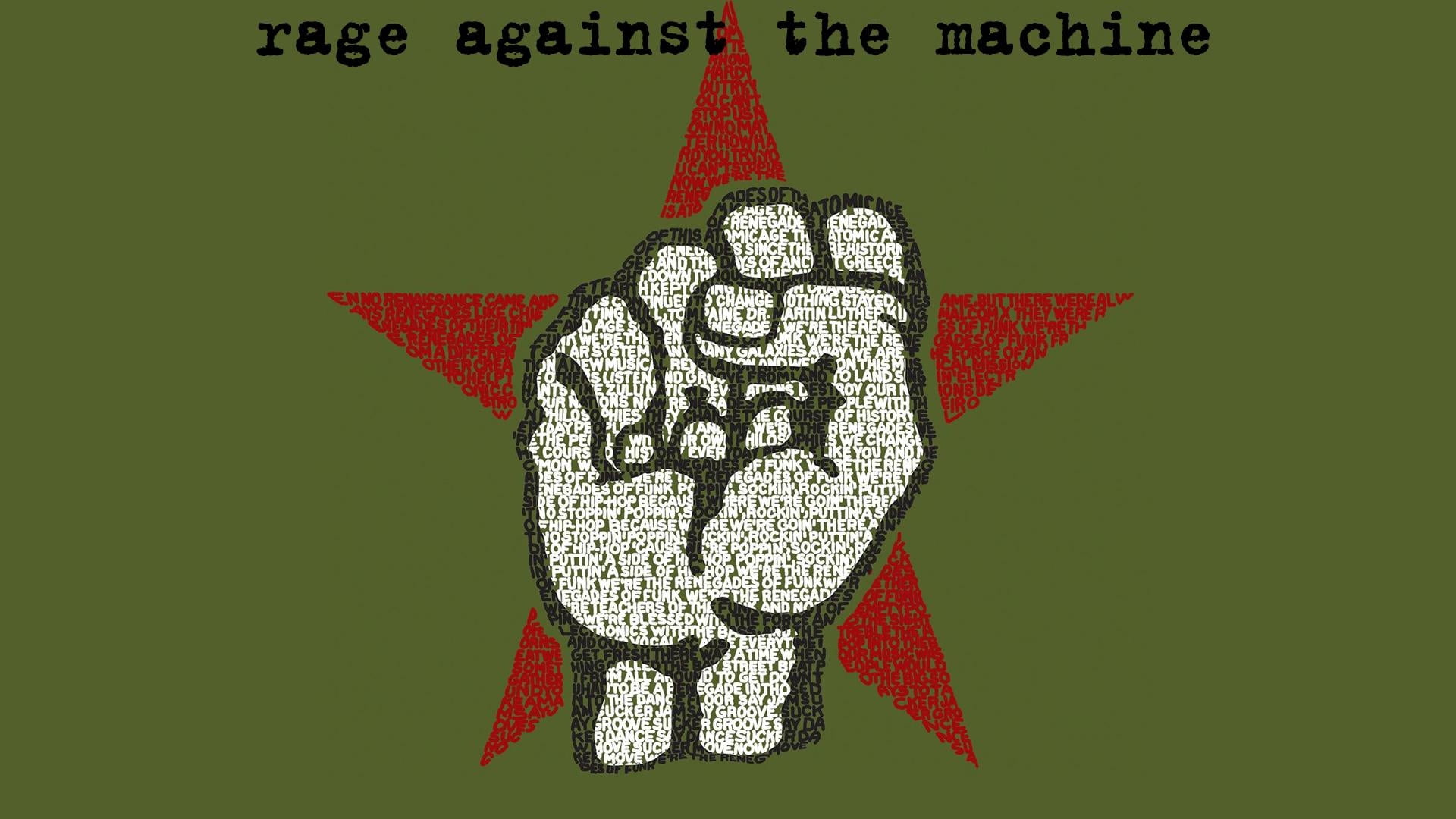rage against the machine text, fist, star, name, background, illustration
