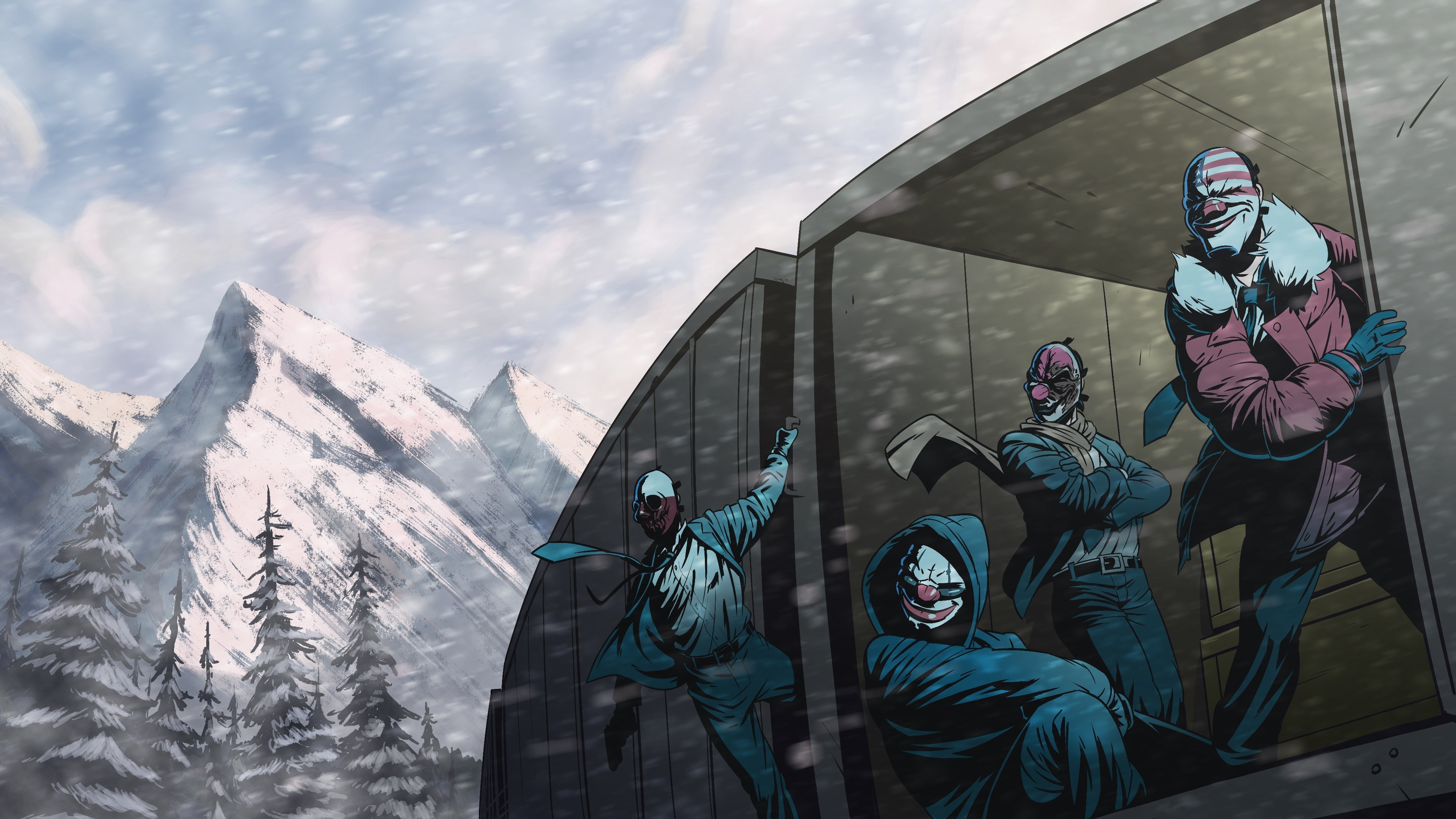payday 2 4k high def  for mac, mountain, sky, men, people, nature