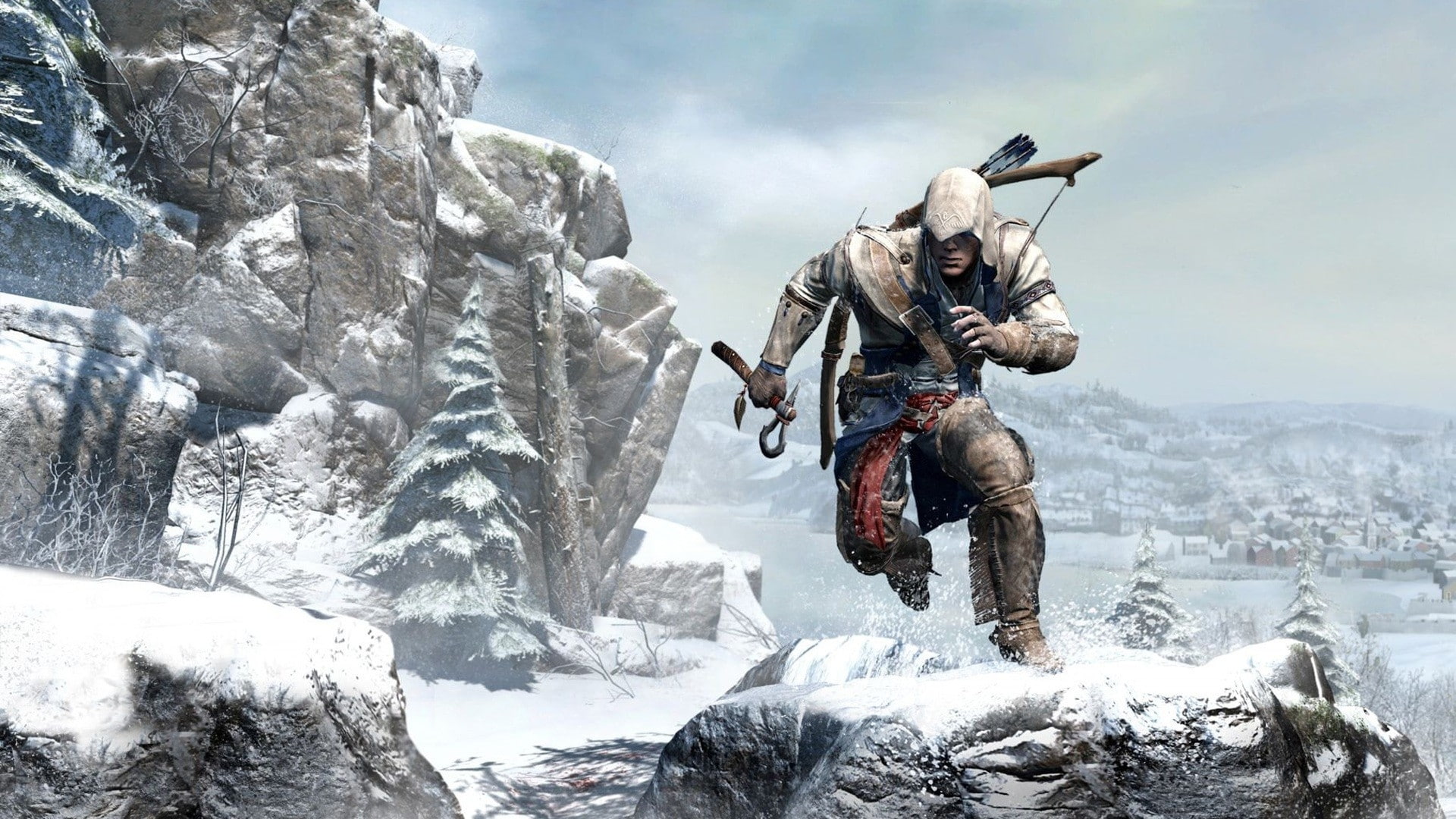 video games mountains snow assassins creed 3 connor kenway 1920x1080  Nature Mountains HD Art