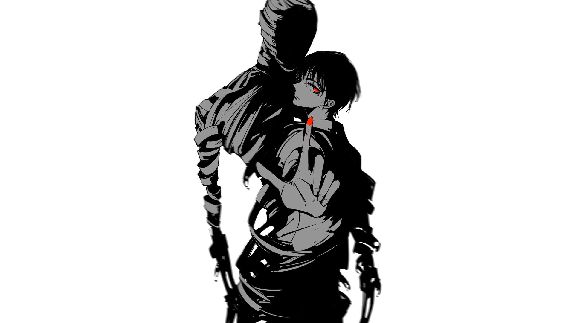 Anime, Ajin: Demi-Human, white background, studio shot, indoors