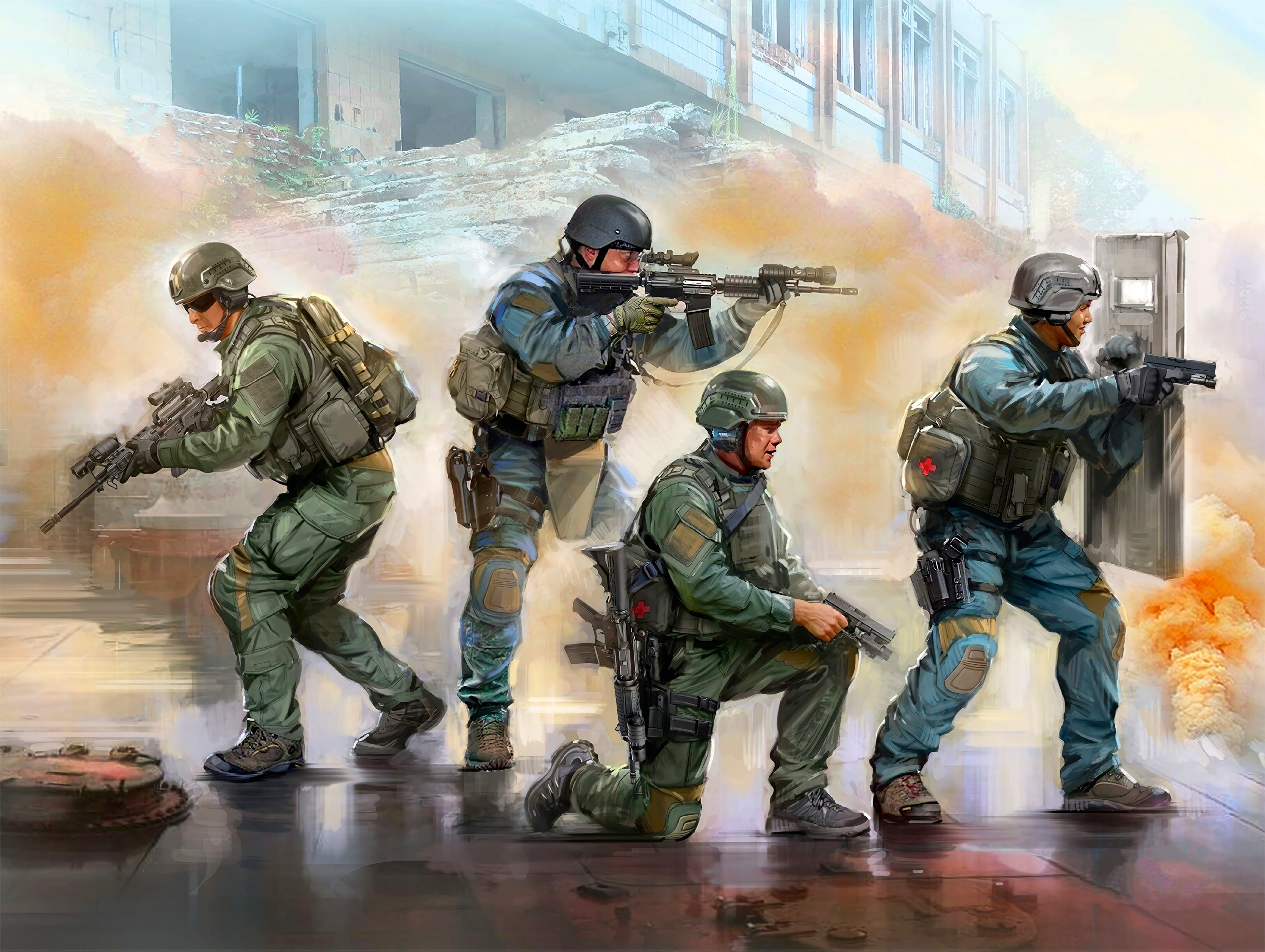 SWAT, men, artwork, weapon, USA, police, special forces