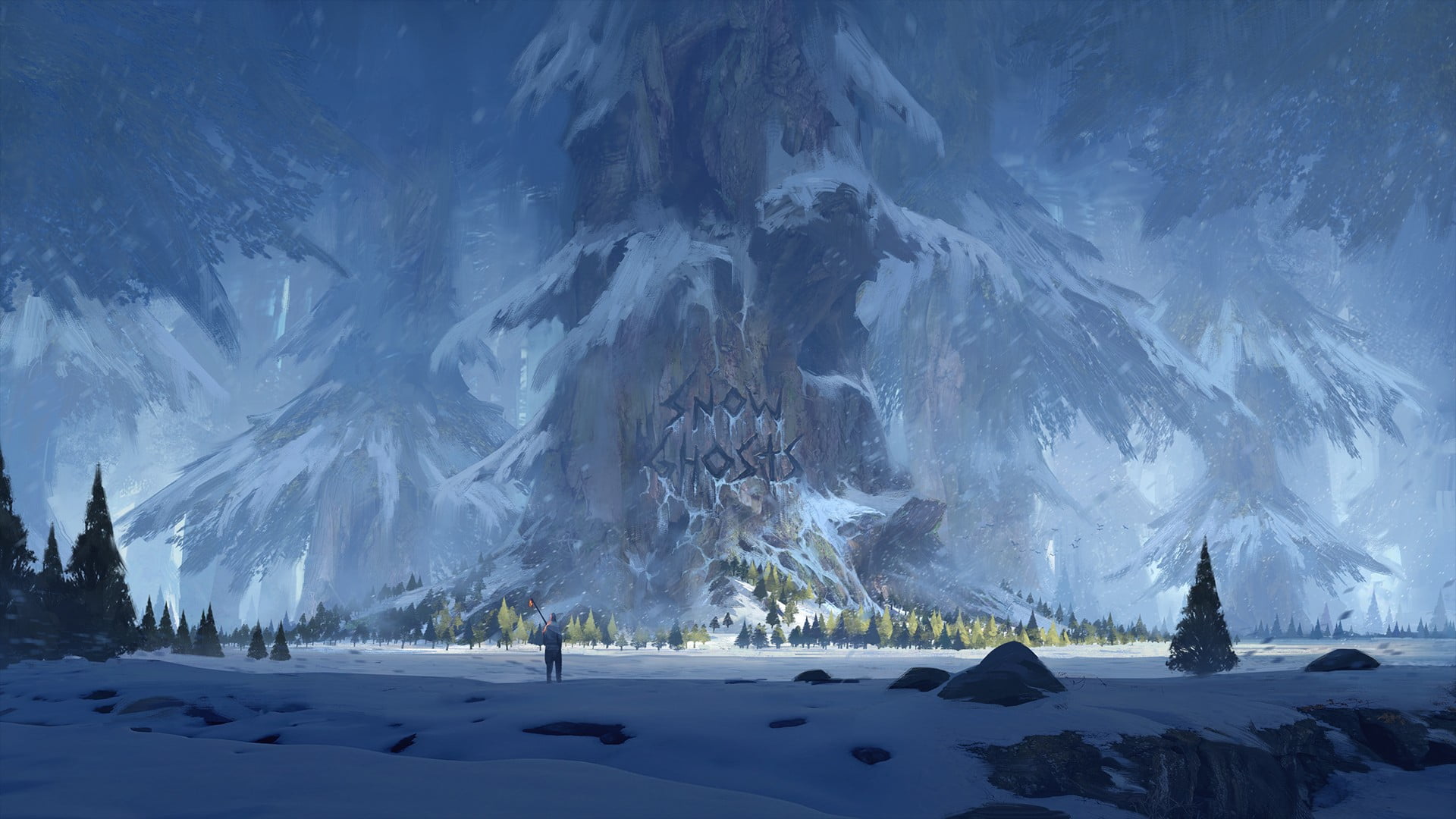 Snow Ghosts digital wallpaper, trees, winter, forest, fan art