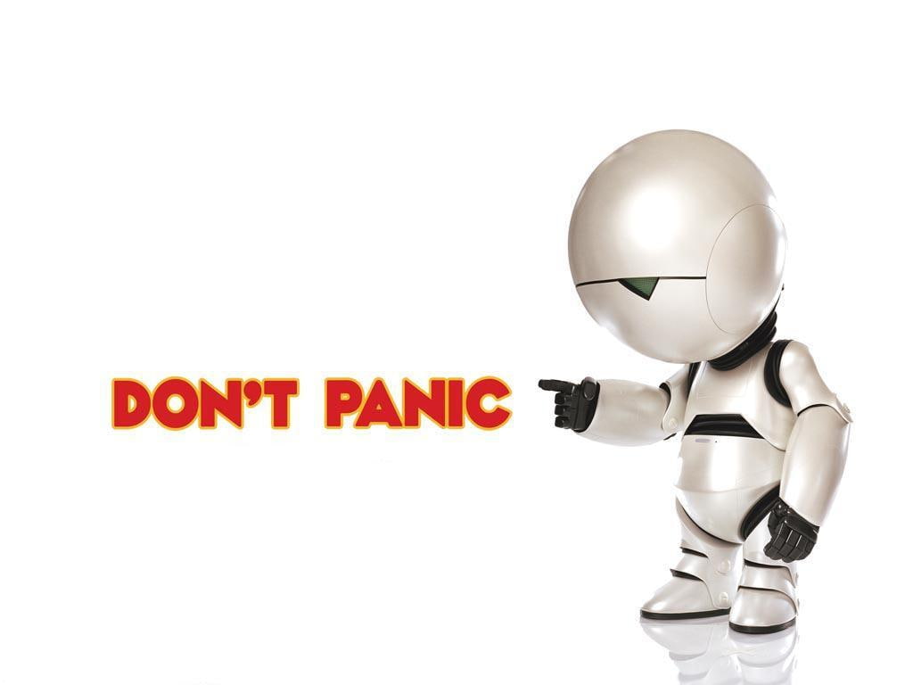 the hitchhikers guide to the galaxy dont panic 1024x768  Space Galaxies HD Art