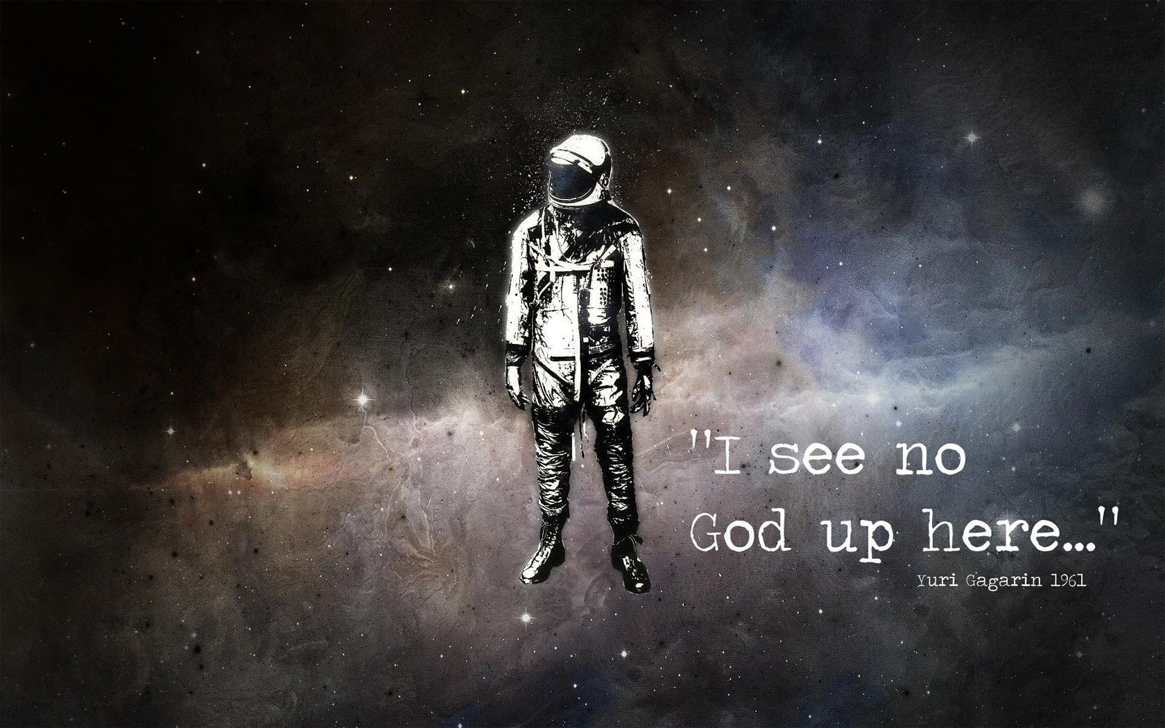 quote, abstract, astronaut, atheism, space, Yuri Gagarin, Alex Cherry