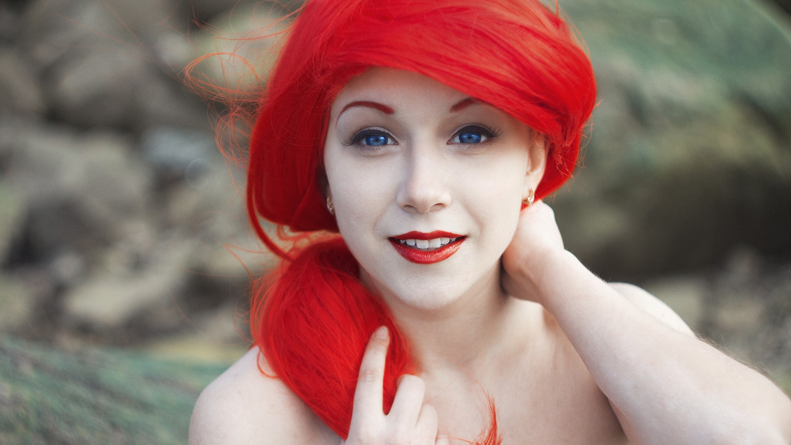 redhead pale blue eyes mermaids disney princesses red lipstick