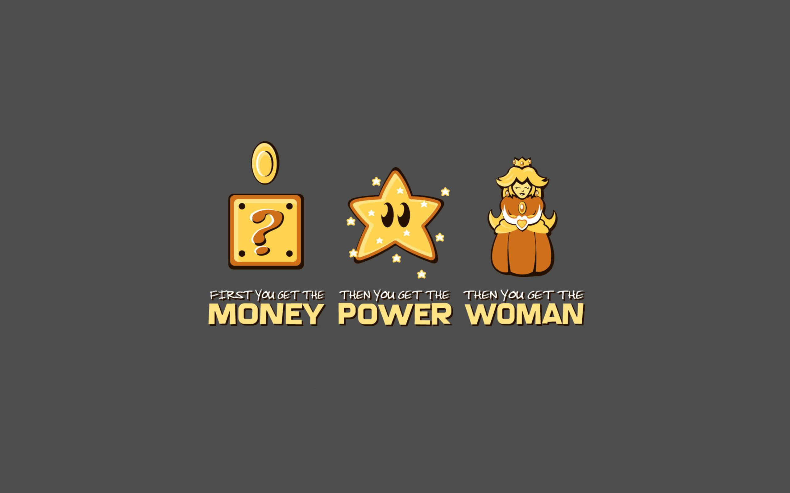 Funny Super Mario Steps, money power woman text