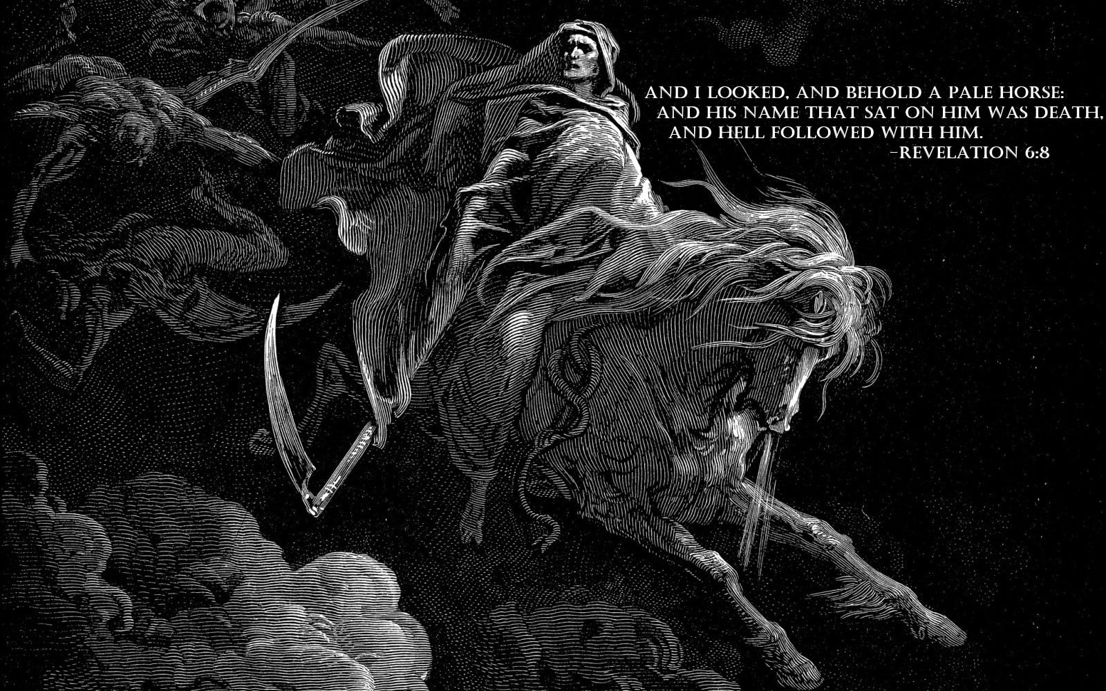 apocalyptic drawing horse death heaven and hell holy bible gustave dore