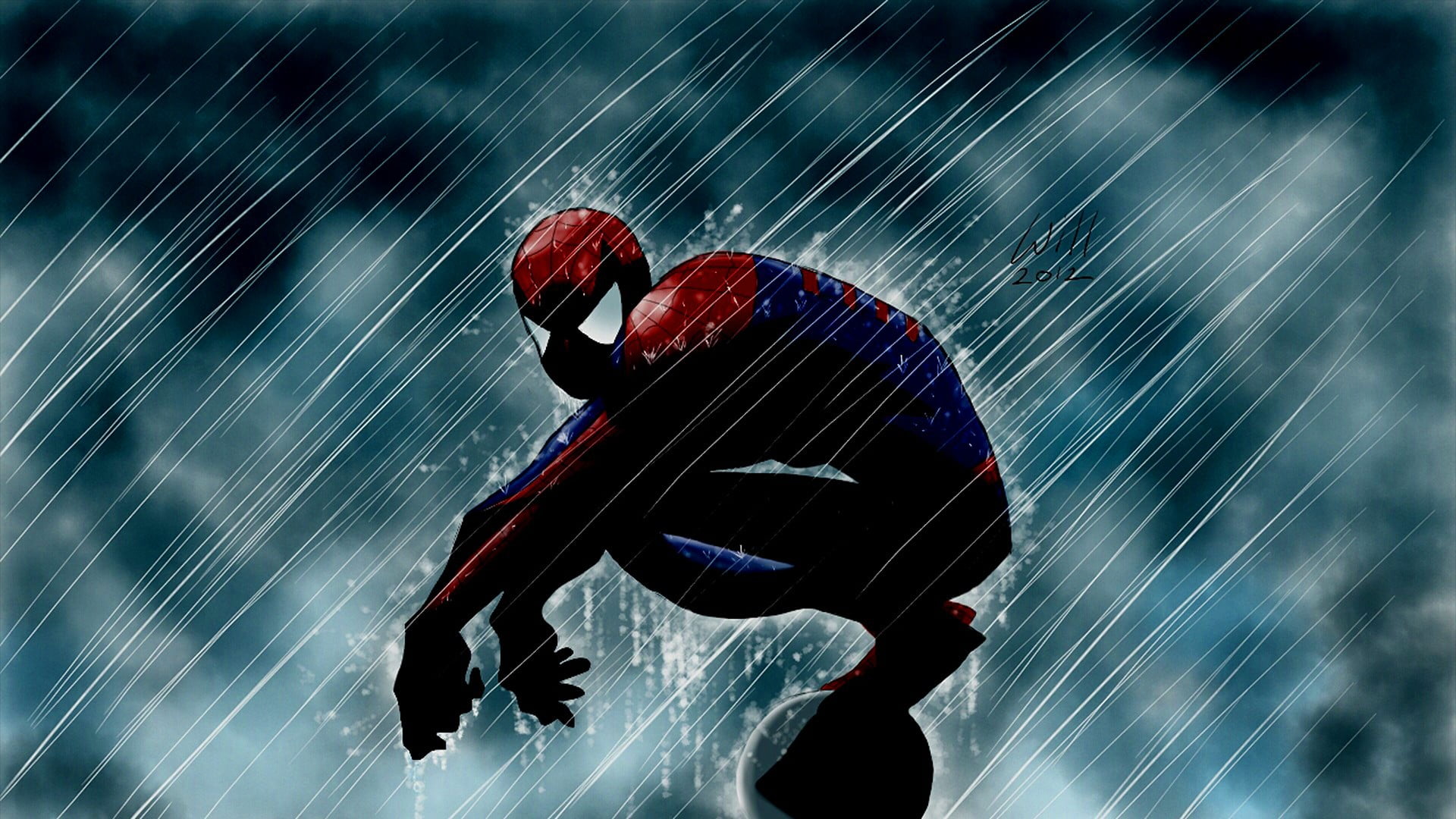 Marvel Spider-Man digital wallpaper, comics, rain, superhero