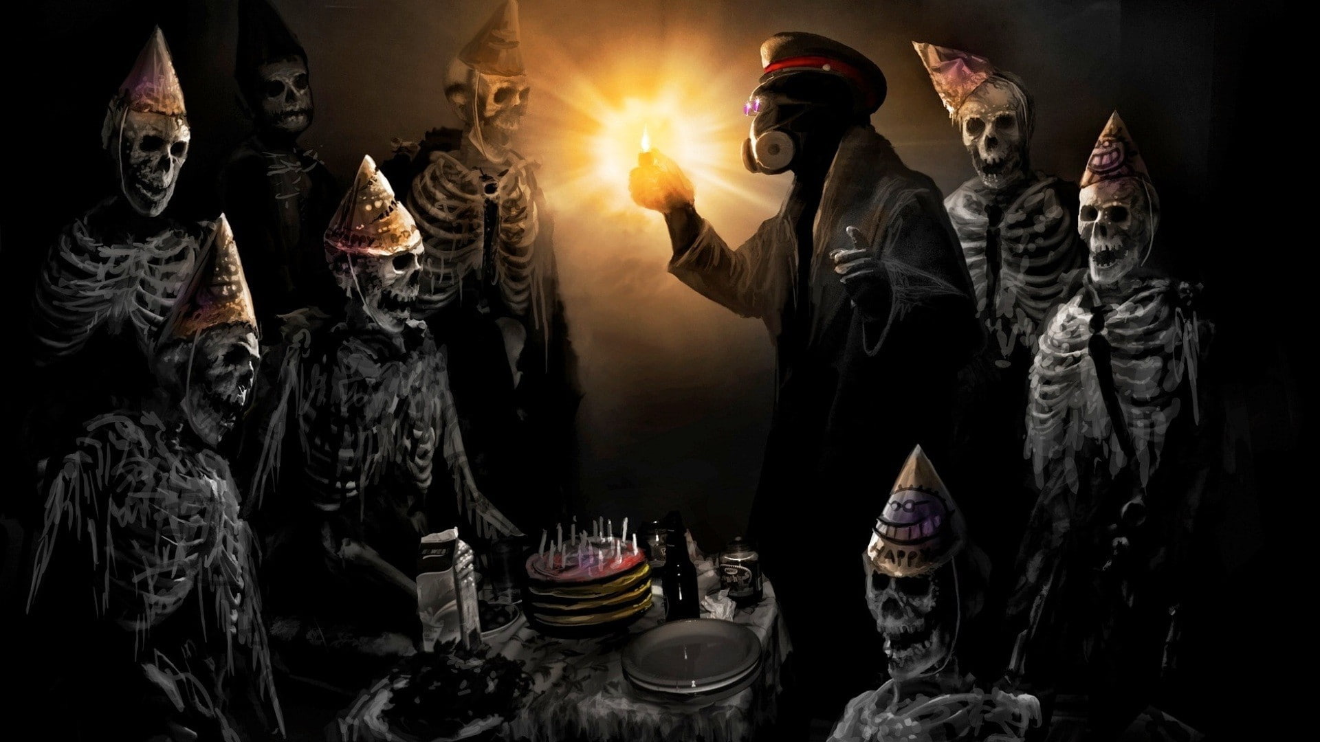 cake, skull, skeleton, candles, Vitaly S Alexius, Romantically Apocalyptic