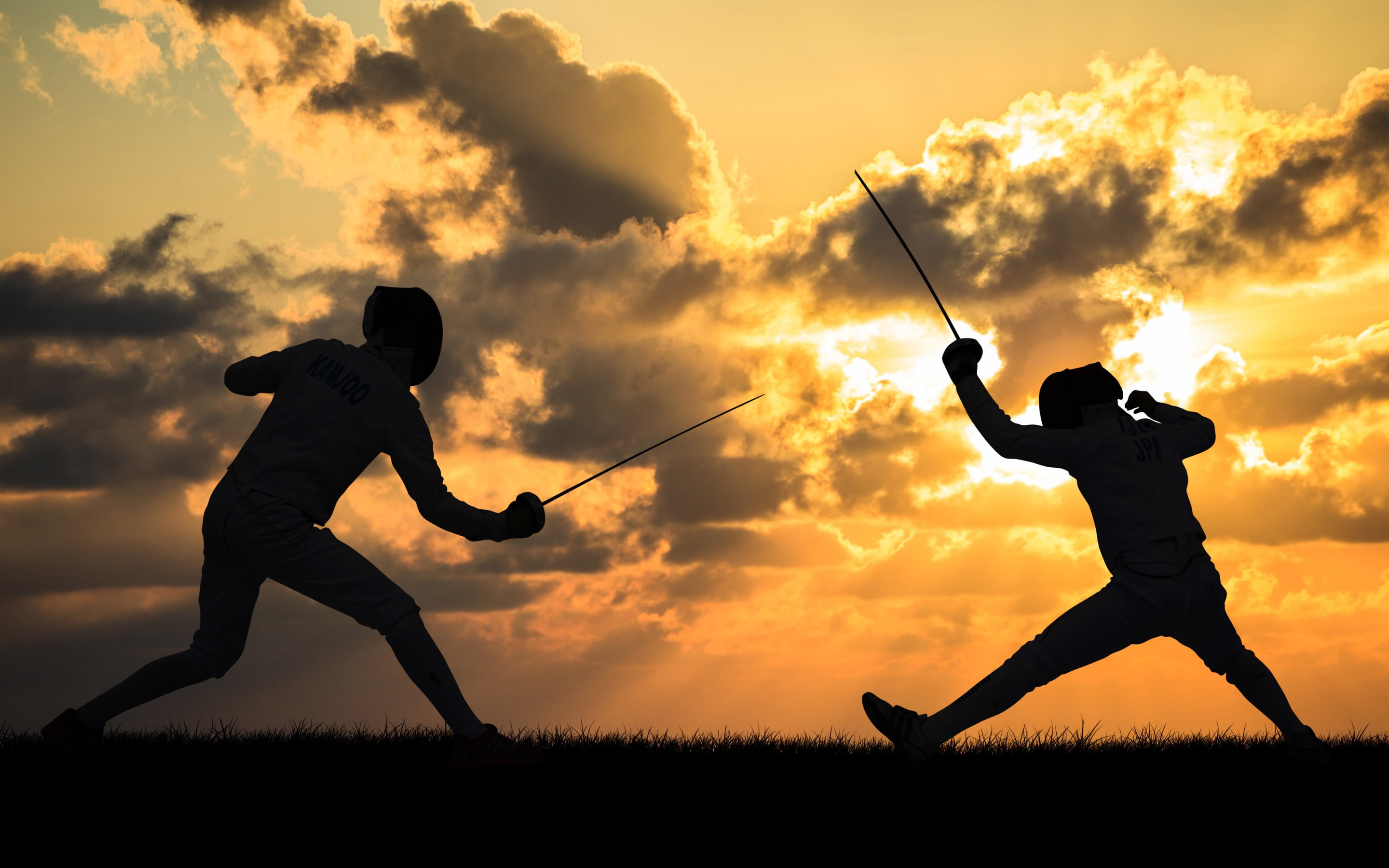 Fencing, two person fencing silhouette, Sports, Other, sunset