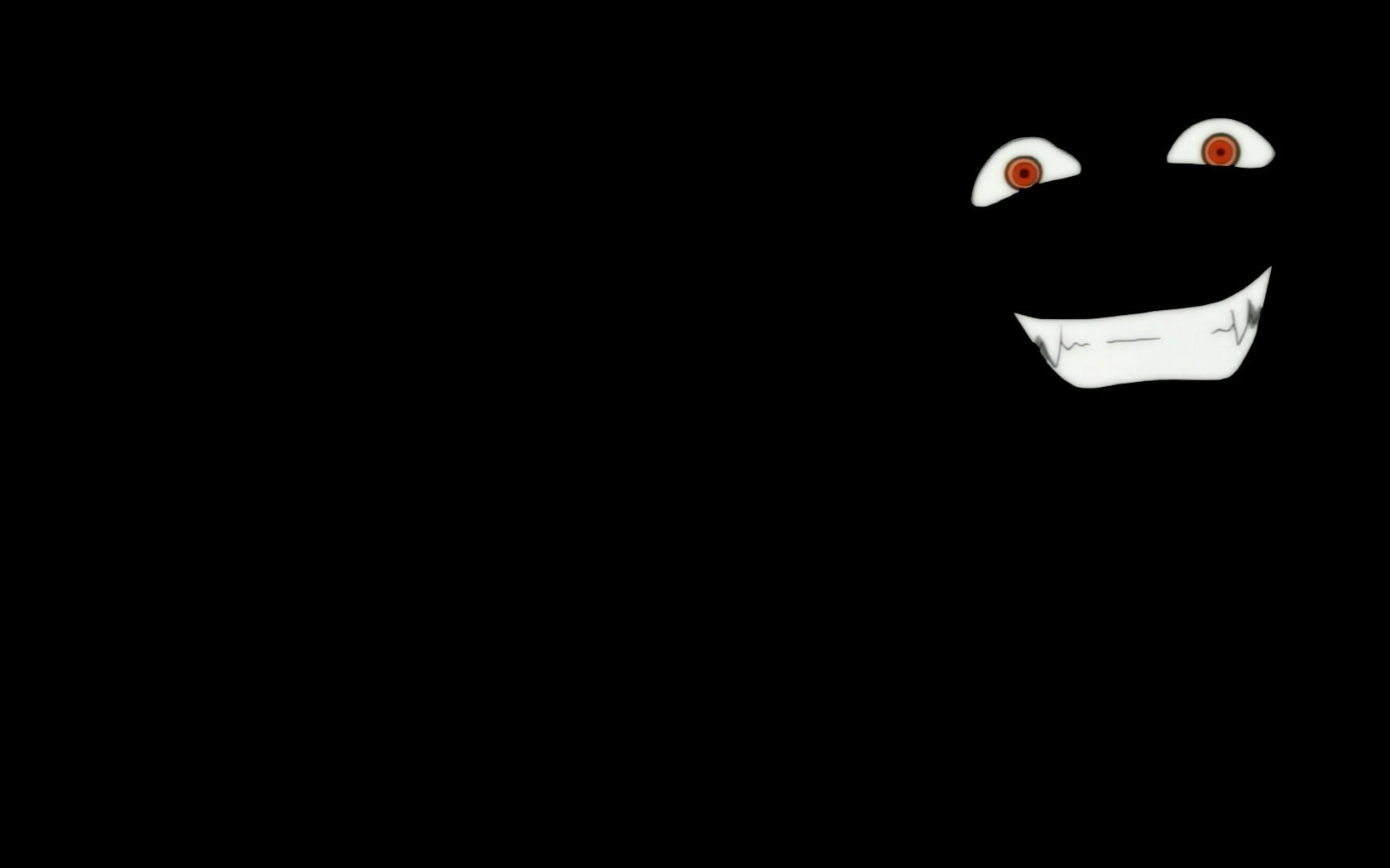 smiling red eyes anime wallpaper, minimalism, black background