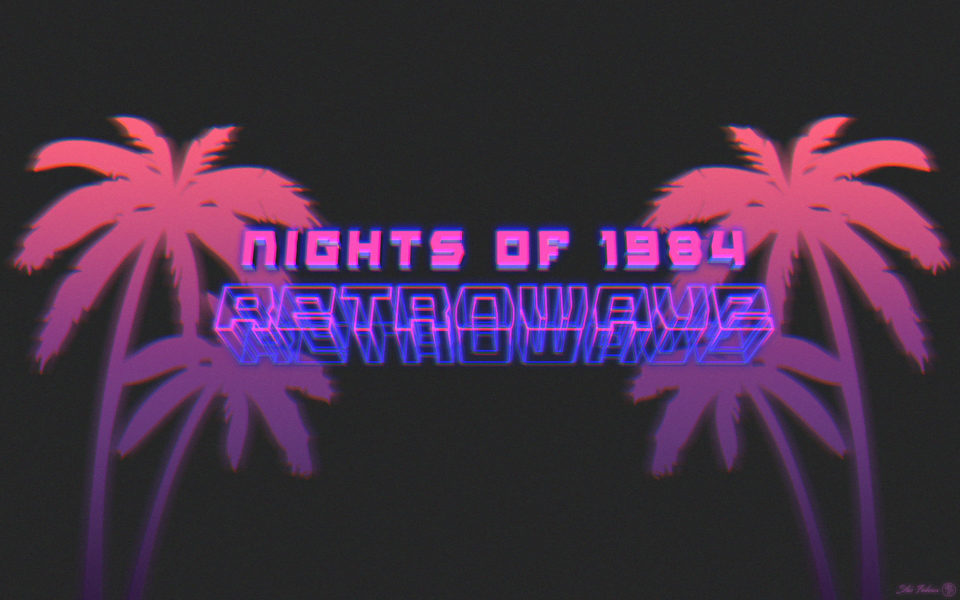 Nights of 1984 Retrowave poster, New Retro Wave, neon, 1980s