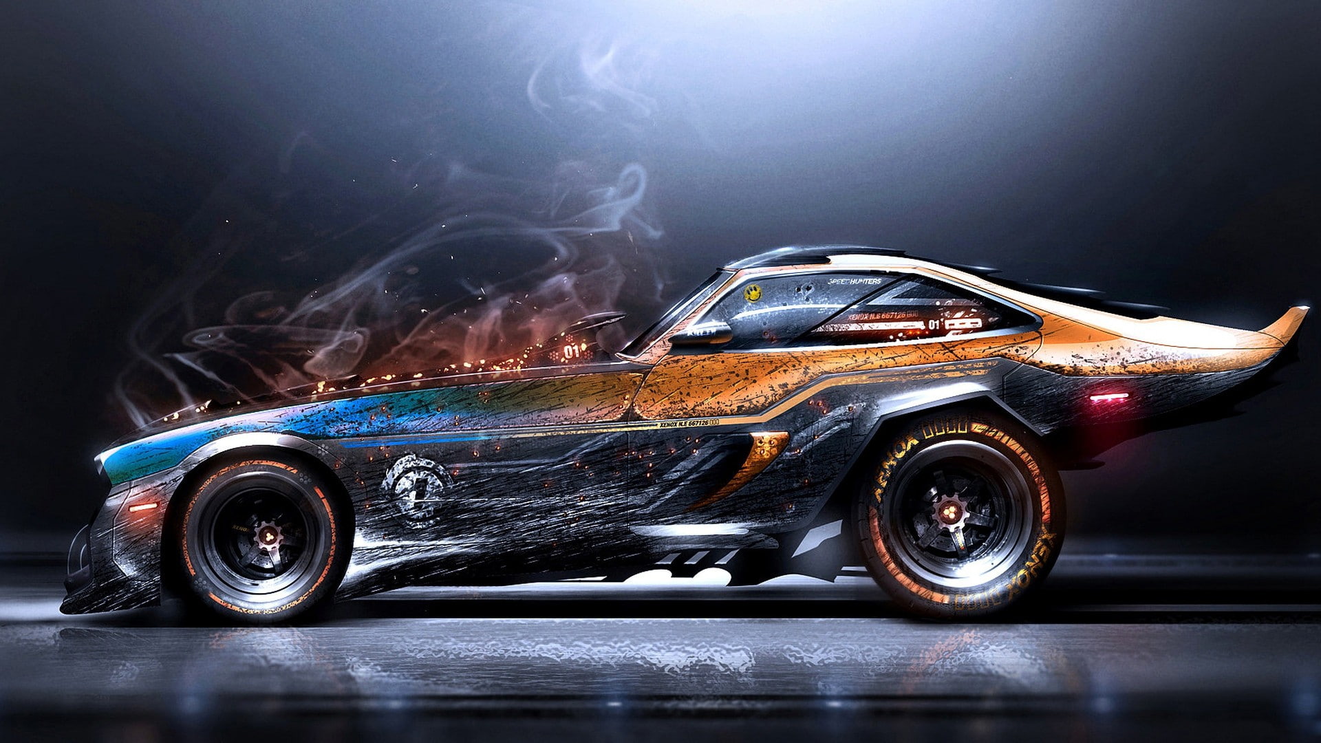 artwork, digital art, car, smoke, Super Car