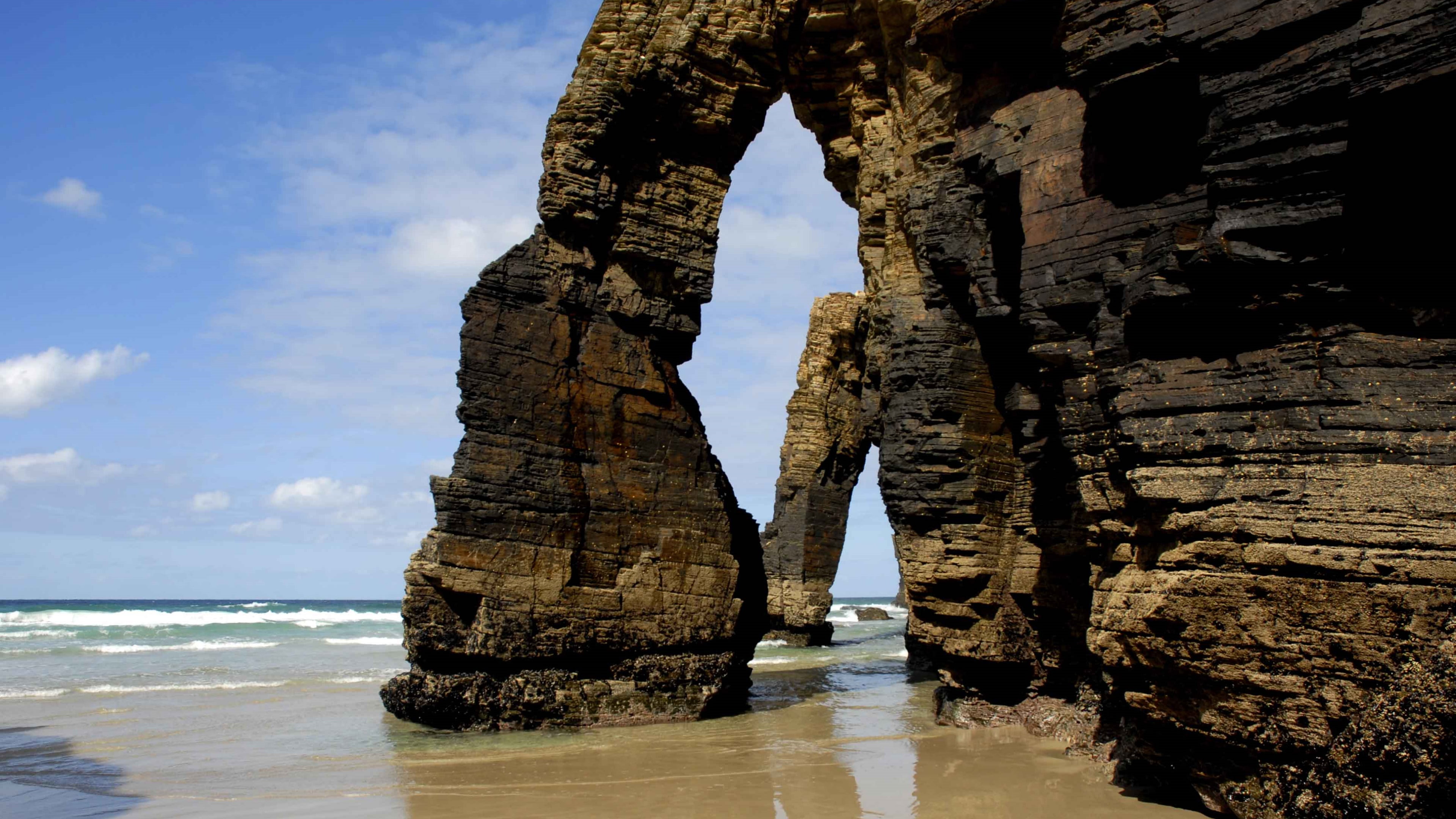 rock, cliff, natural arch, rock formation, coast, sea, cathedrals beach