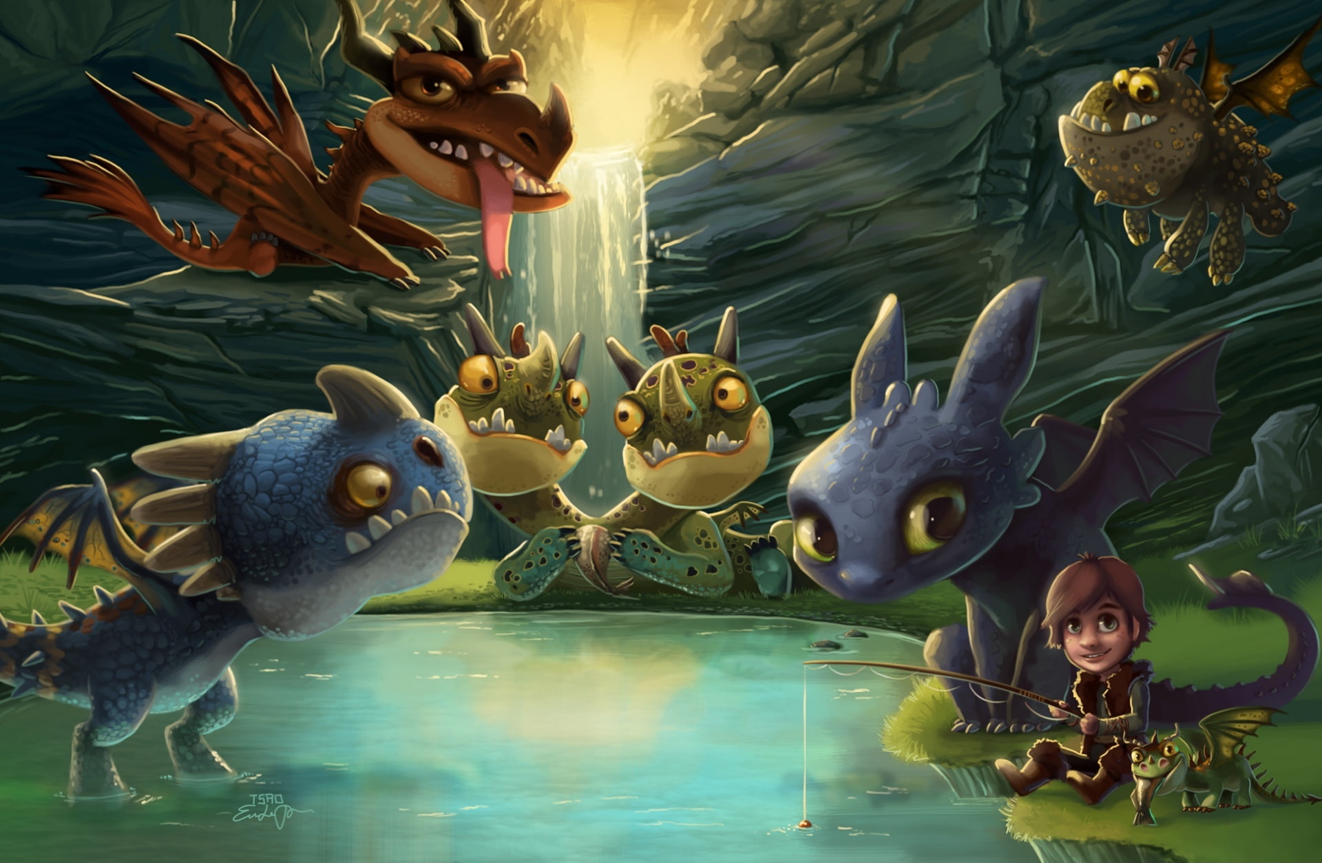 Hiccup, Toothless and friends, How To Train Your Dragon animated wallpaper