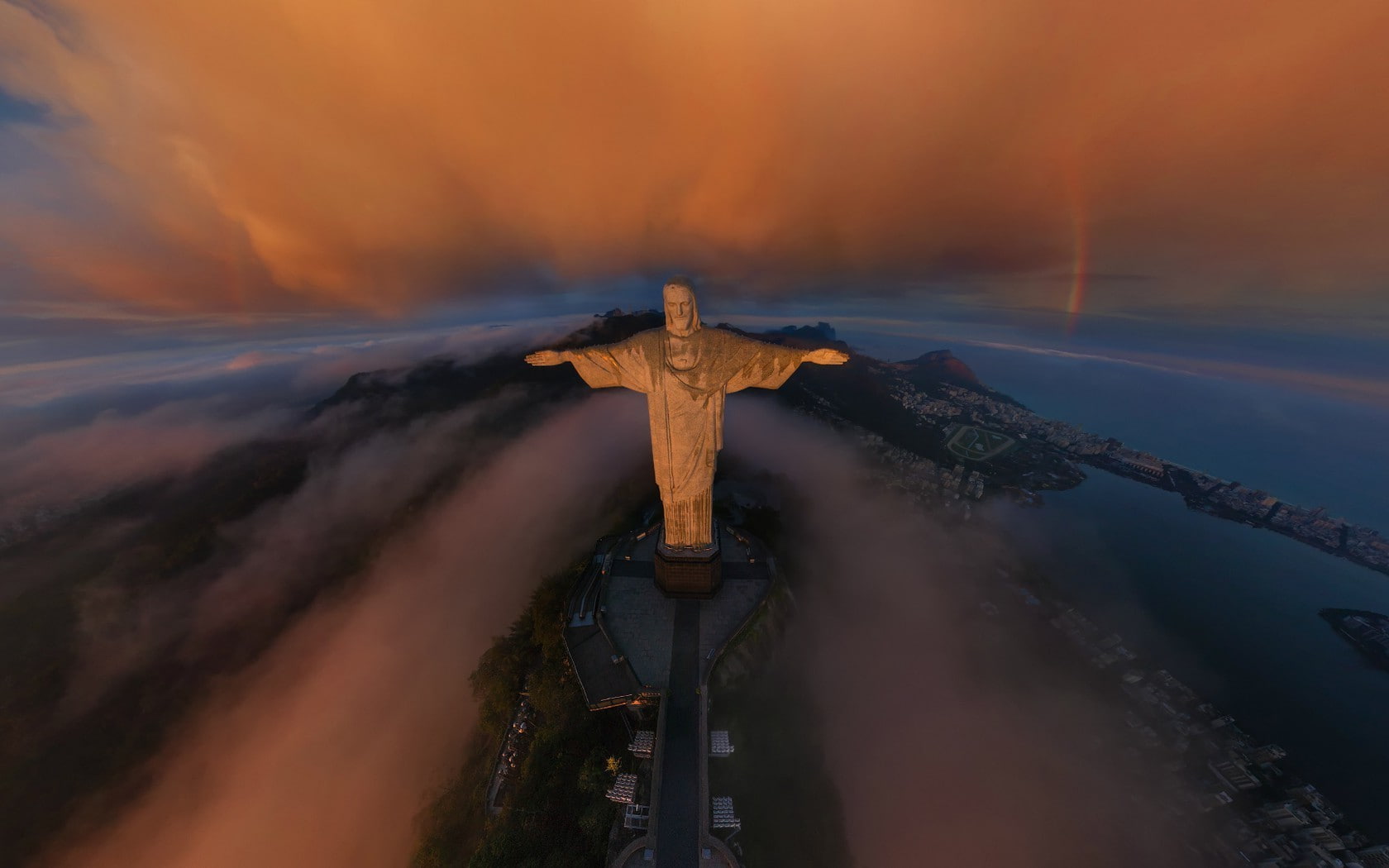 Aerial View, brazil, Christ The Redeemer, clouds, Rio De Janeiro