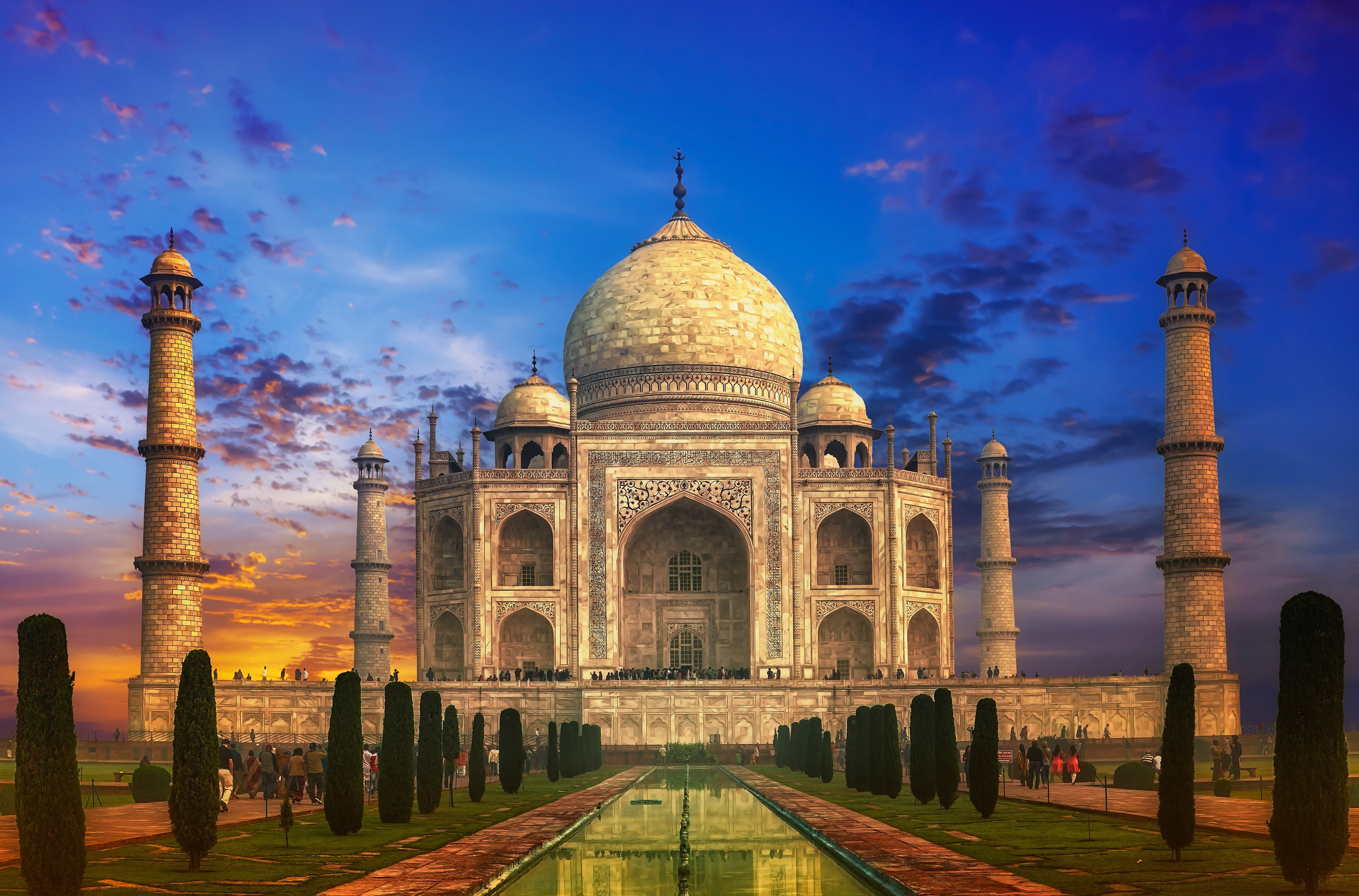 Monuments, Taj Mahal, Agra, Dome, India, Mausoleum, Sunset