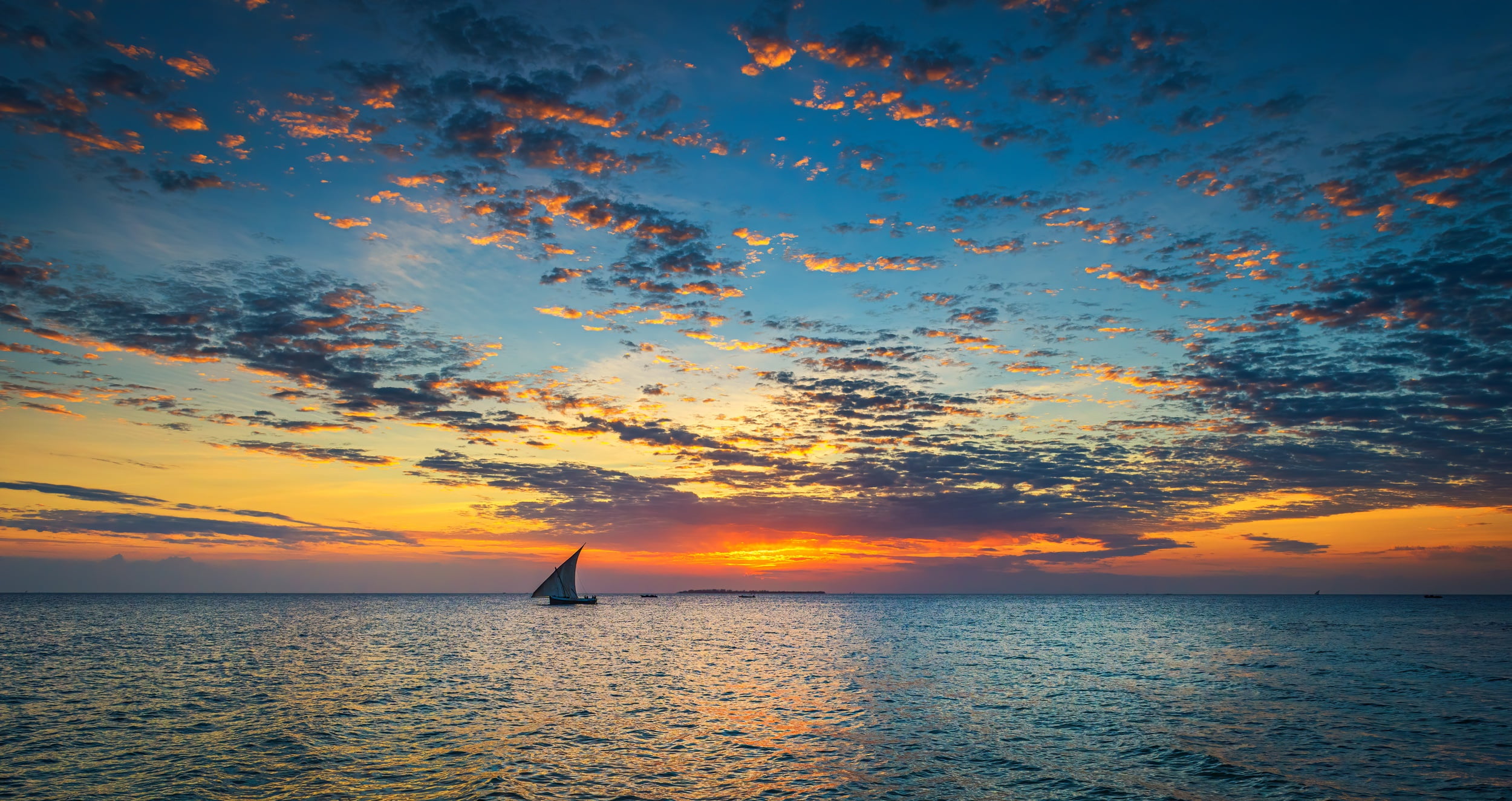 the sky, clouds, sunset, the ocean, boat, Zanzibar, Jeffrey C. Sink