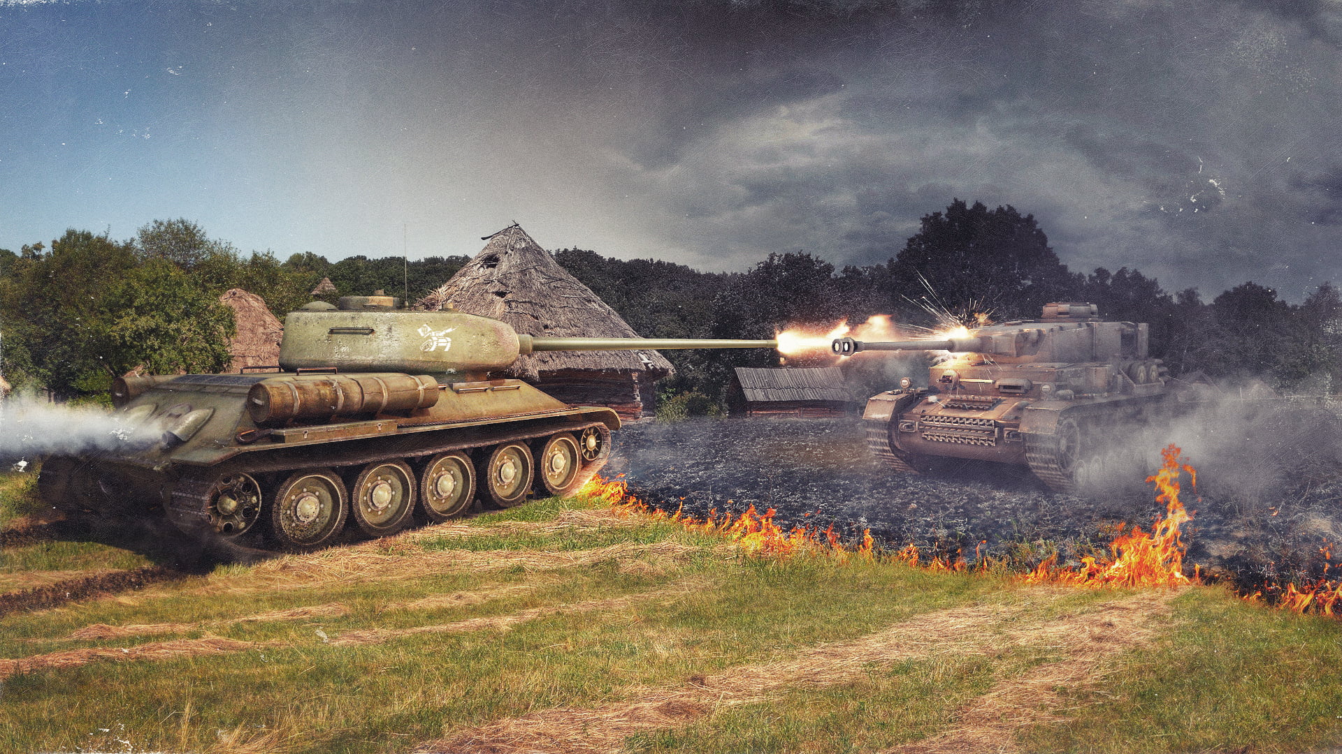 gray battle tank, fire, Germany, USSR, A IV, tanks, WoT, World of Tanks