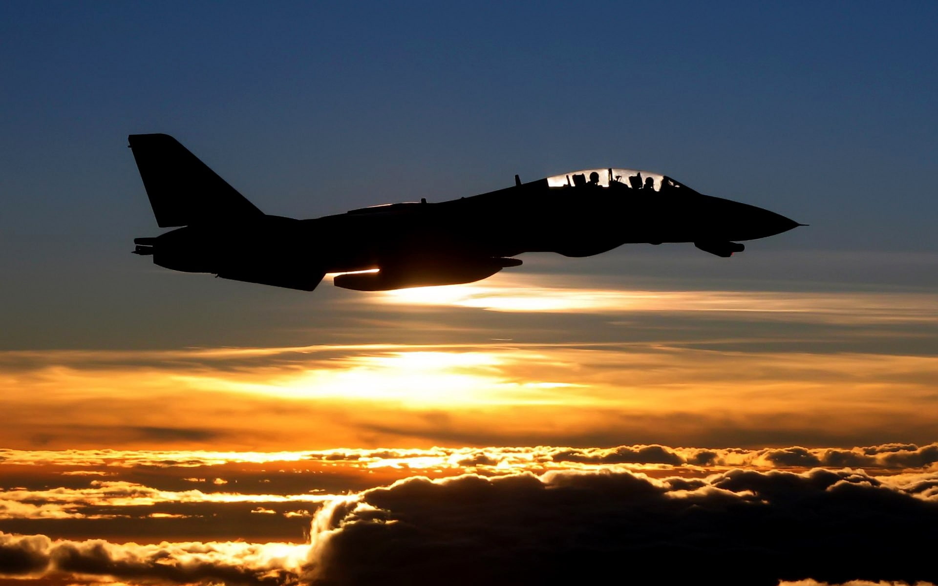 sunset, aircraft, military, vehicle, silhouette, F-14 Tomcat