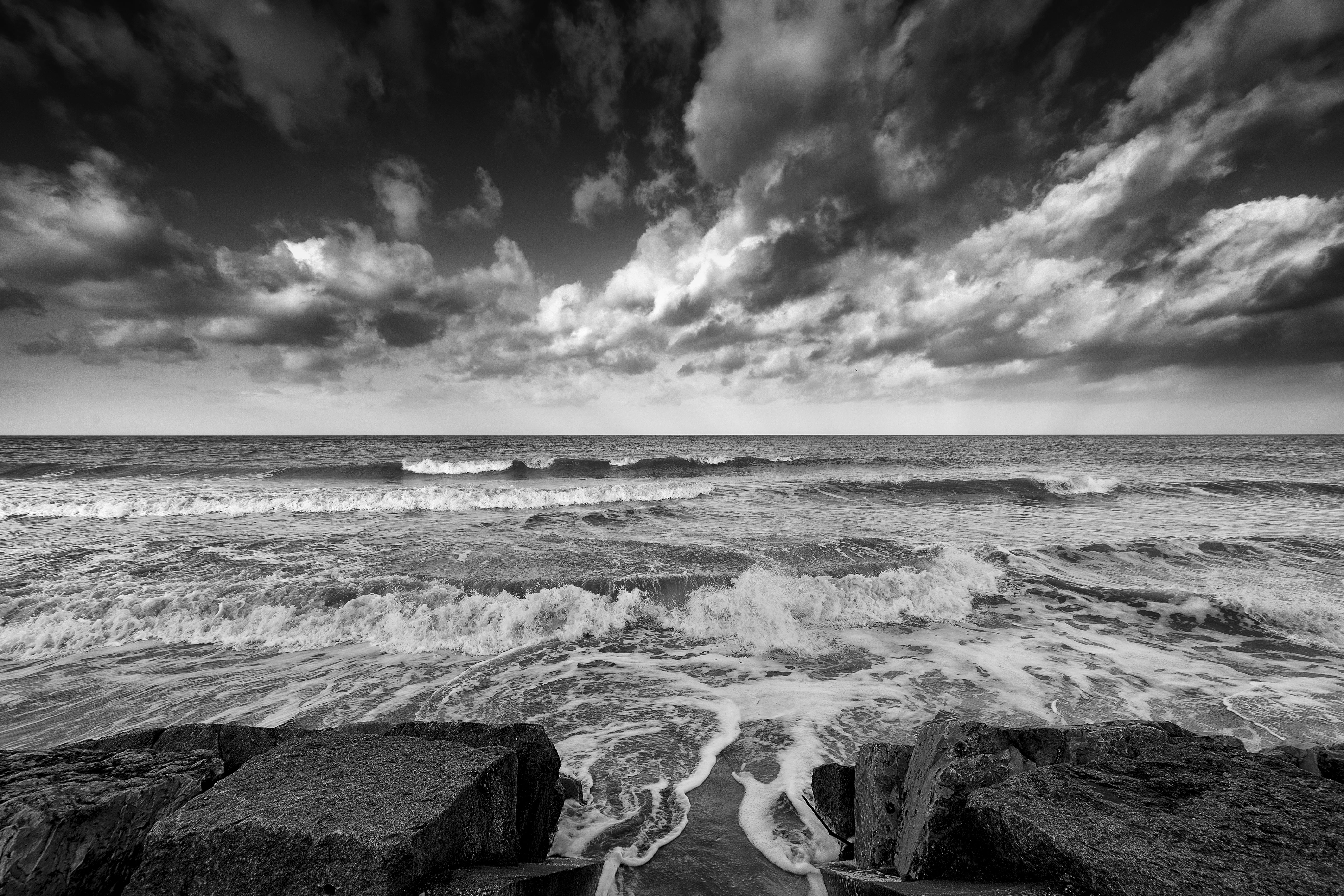 gray scale photo of sea waves, nature, beach, coastline, water