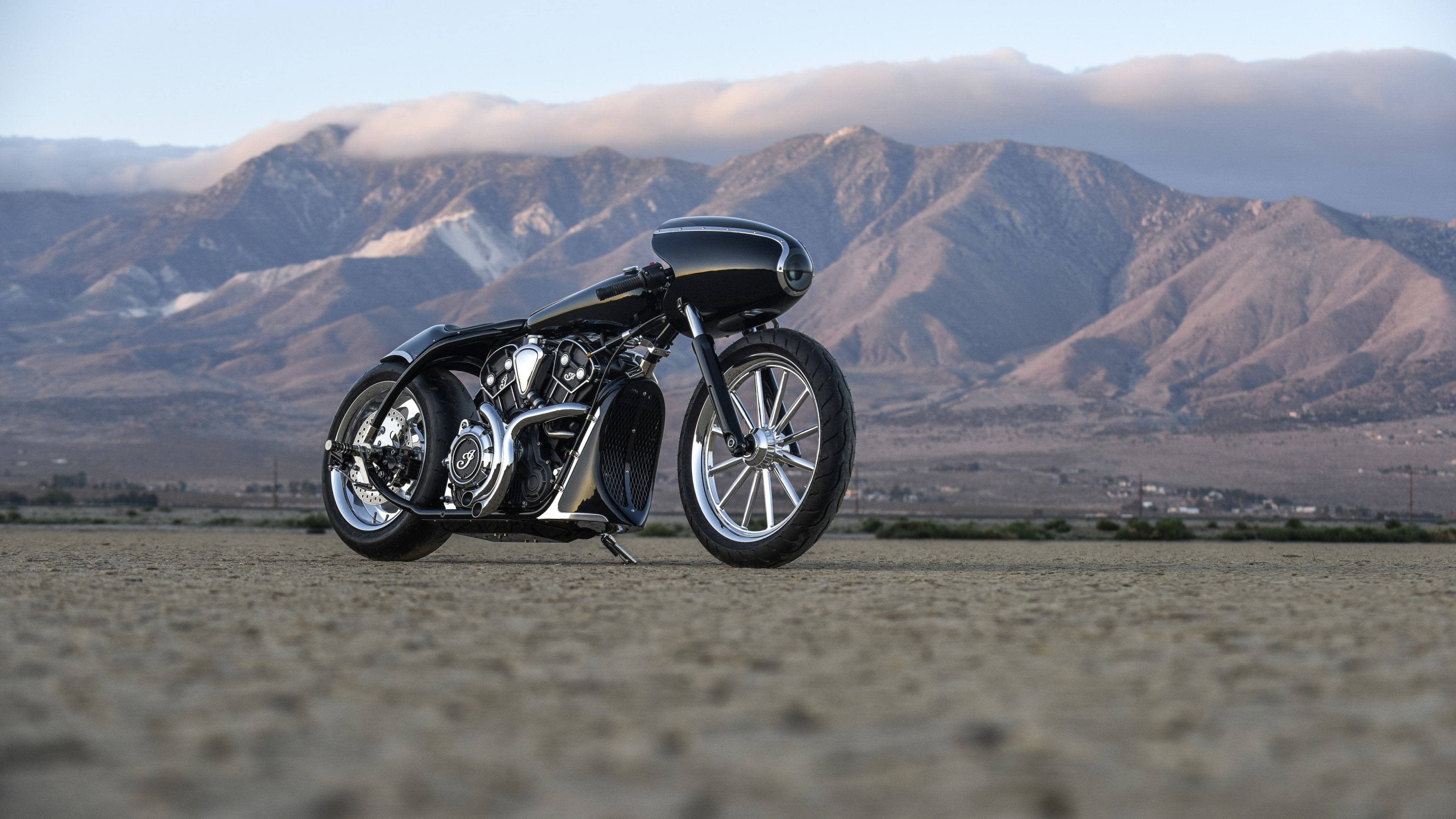 black and gray custom motorcycle, Indian Black Bullet Scout