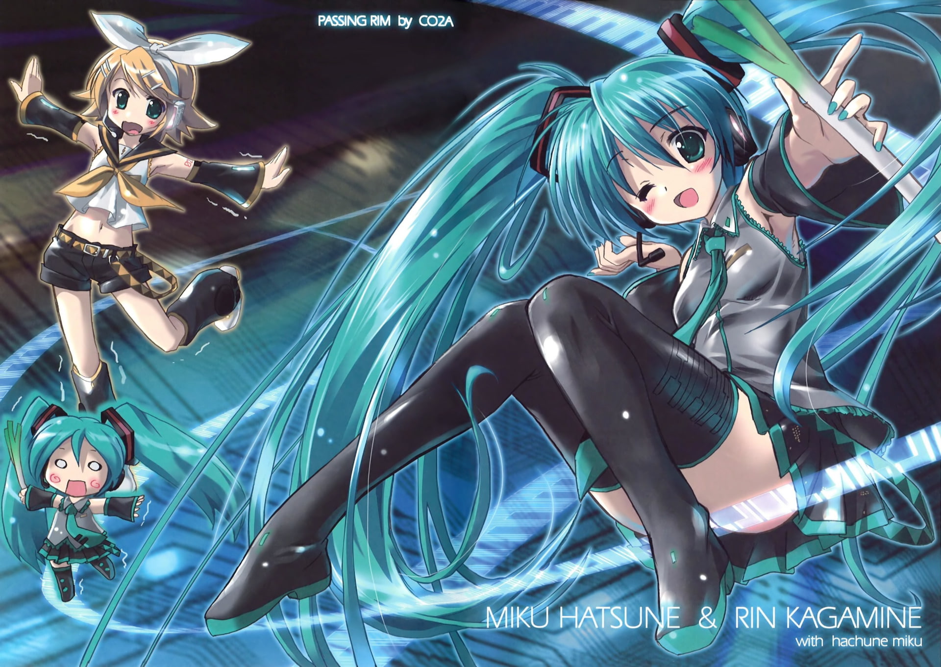 Free Download Hd Wallpaper Anime Vocaloid Hachune Miku Hatsune Miku Rin Kagamine