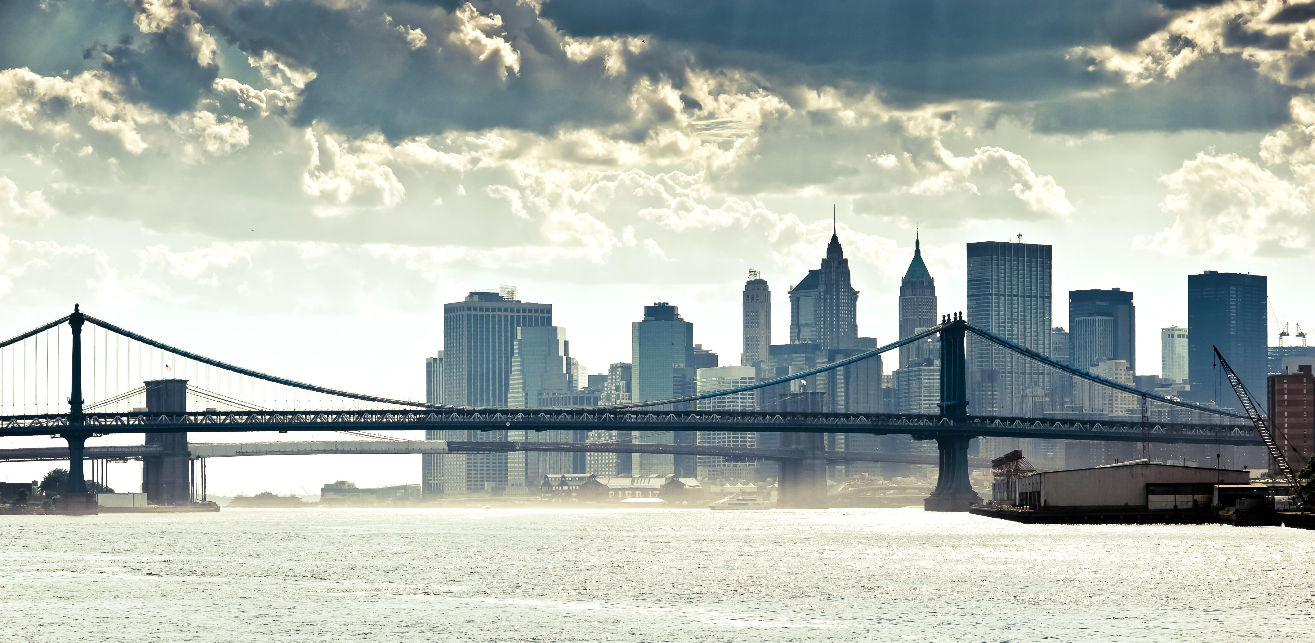 gray bridge, new york, manhattan, panorama, river, new York City