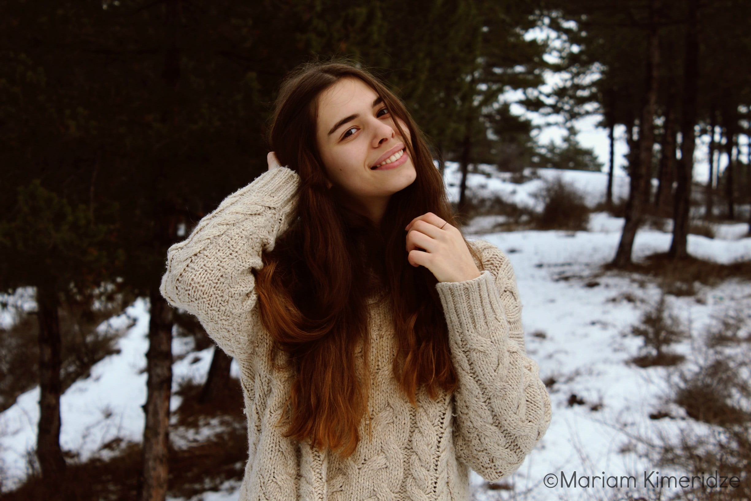 smiling, Cure Girl, winter, snow, long hair, cold temperature