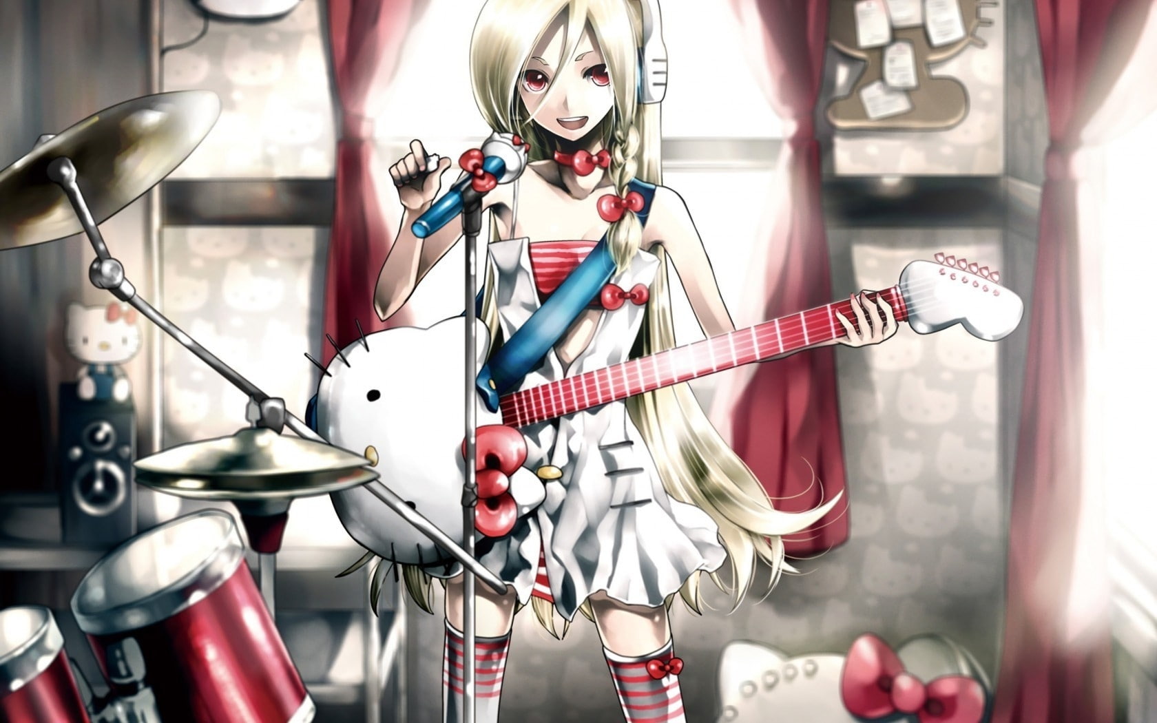 hello kitty anime guitar music 1680x1050  Anime Hello Kitty HD Art