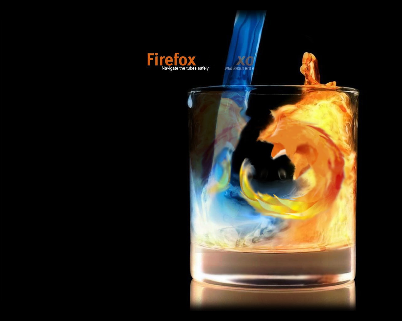 firefox, black background, glass - material, studio shot, transparent