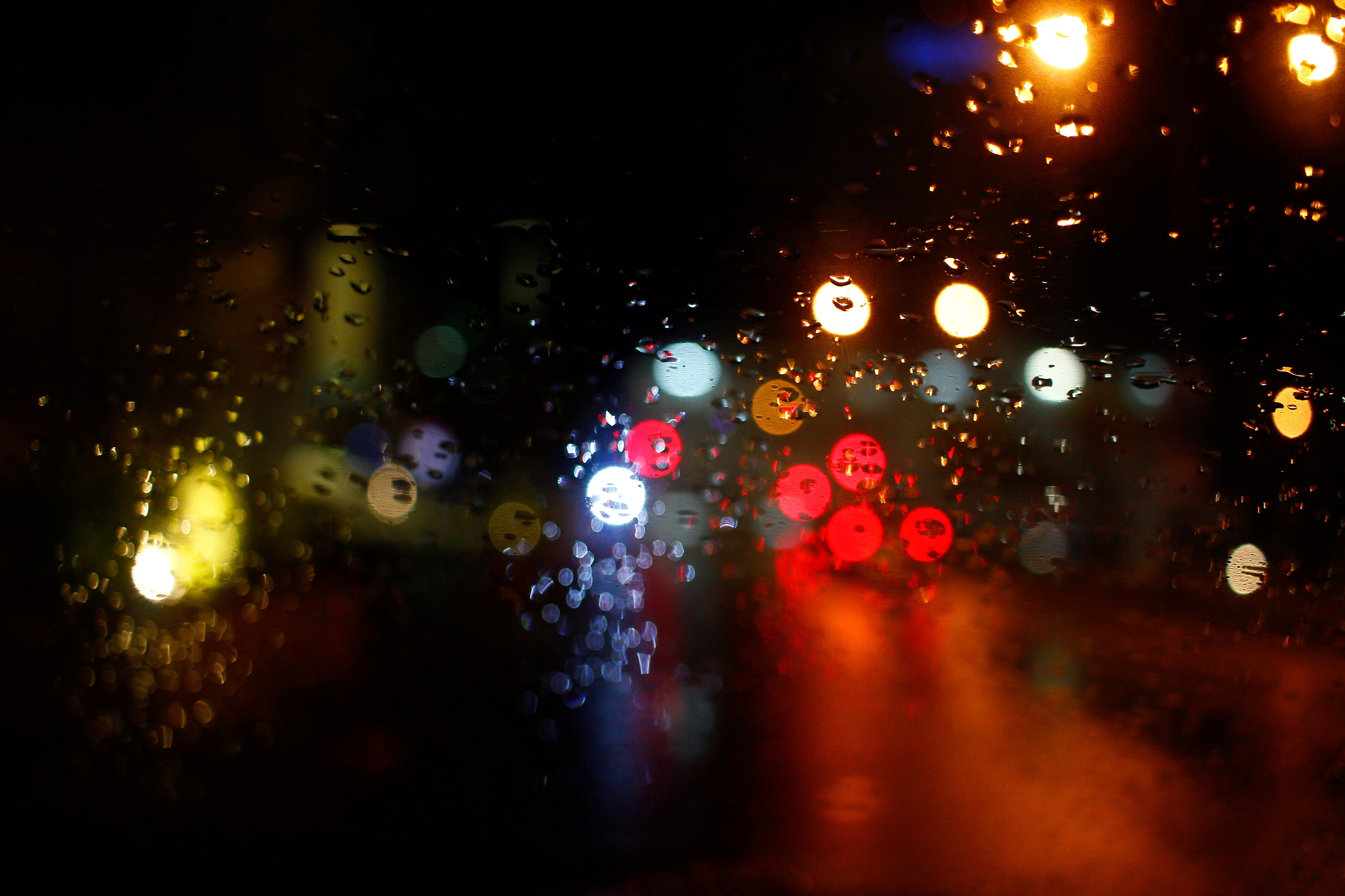lights, glass, night, bokeh, drops, raining, globes