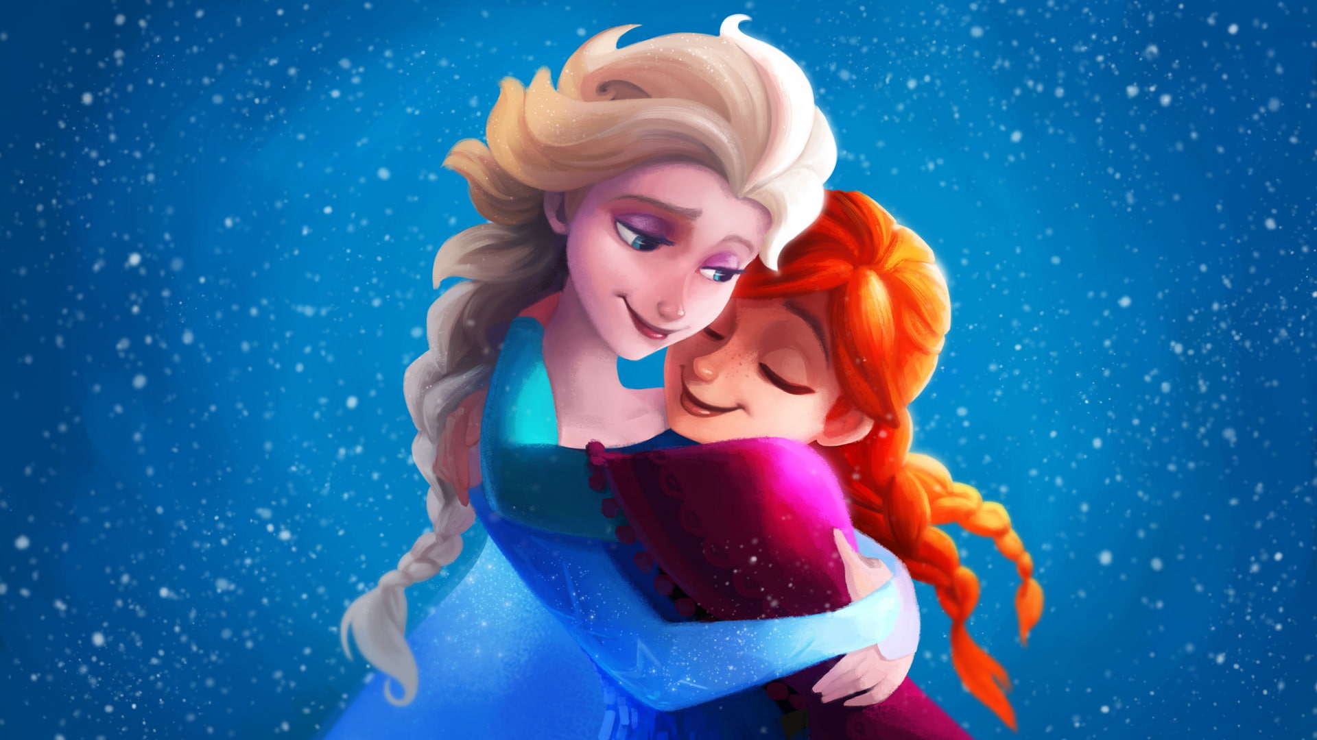 Frozen, cute, sisters, hug, cartoon