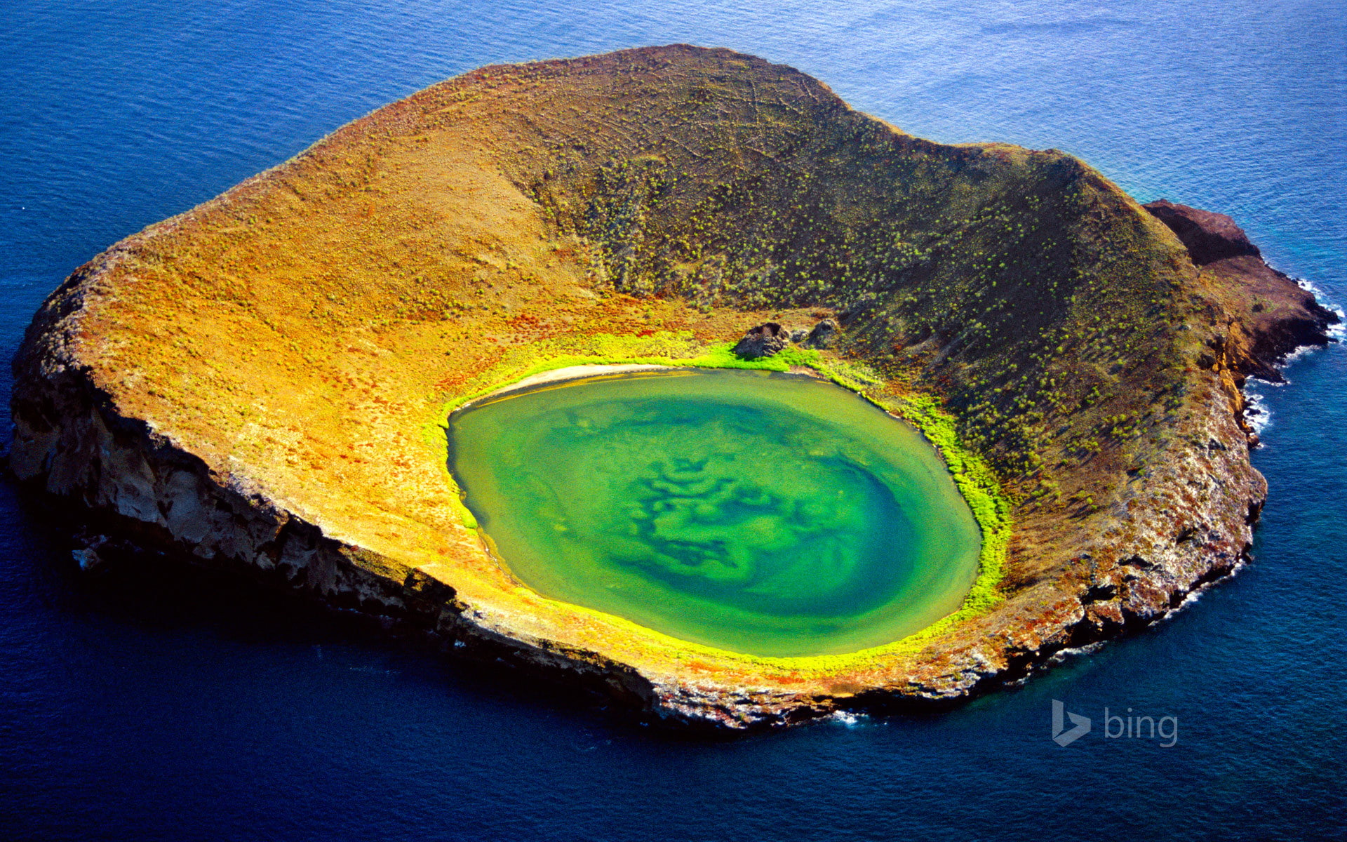 sea, the volcano, crater, Ecuador, The Galapagos Islands, Santiago Island