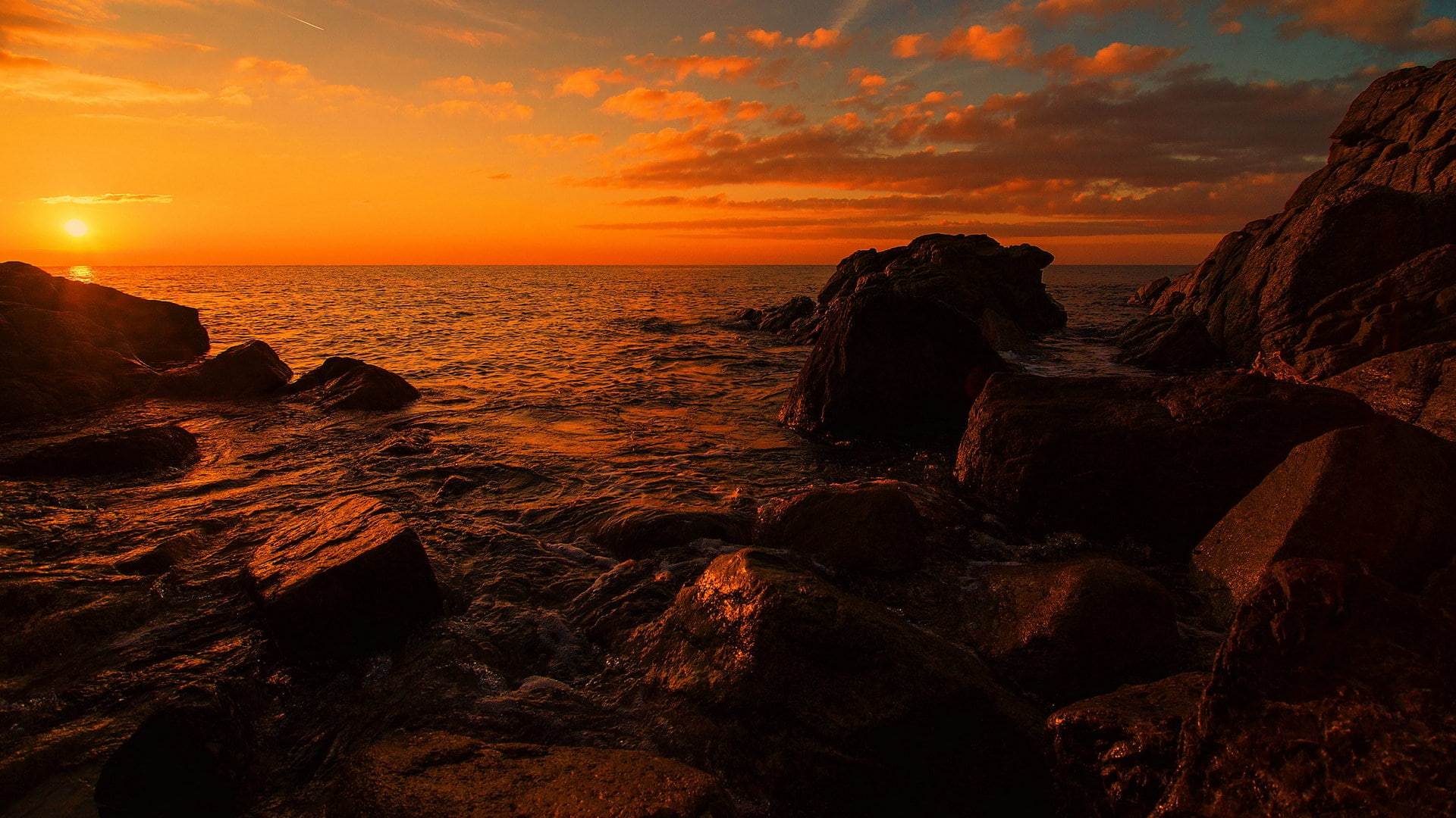 full h-d  of nature 1920x1080, sunset, sea, sky, water, horizon