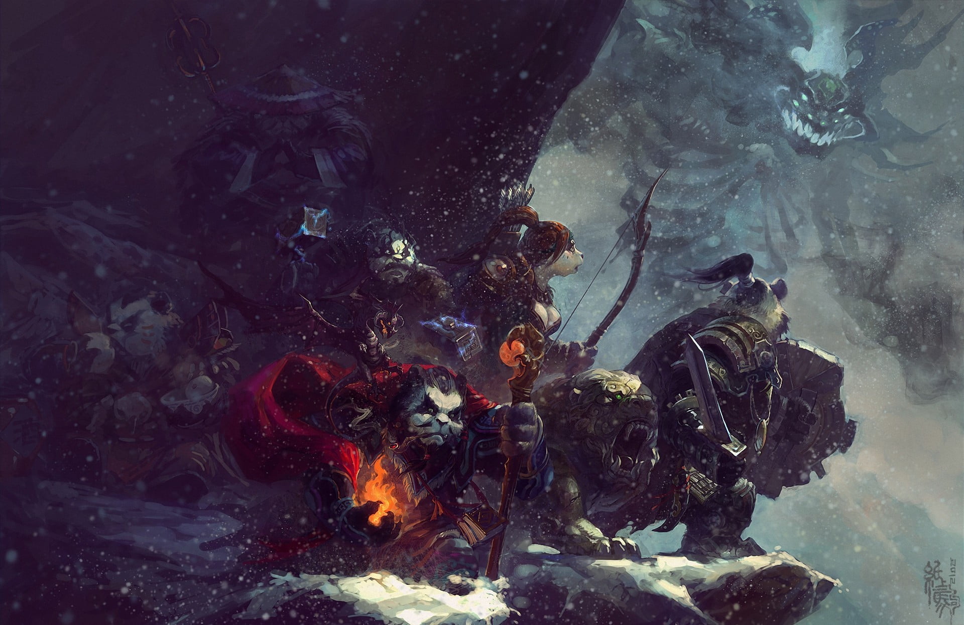 snow, mountains, weapons, magic, monster, art, staff, World of Warcraft